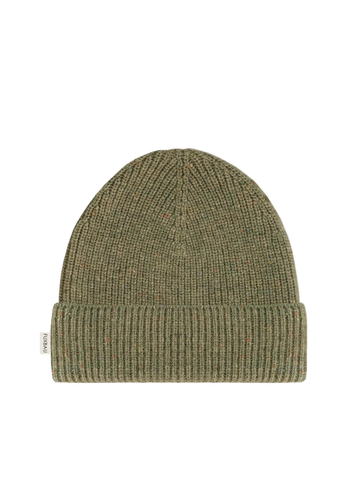 FUXBAU Merino Mütze in grün mit kleinen farbigen neps aus 100% Merinowolle made in Italy.