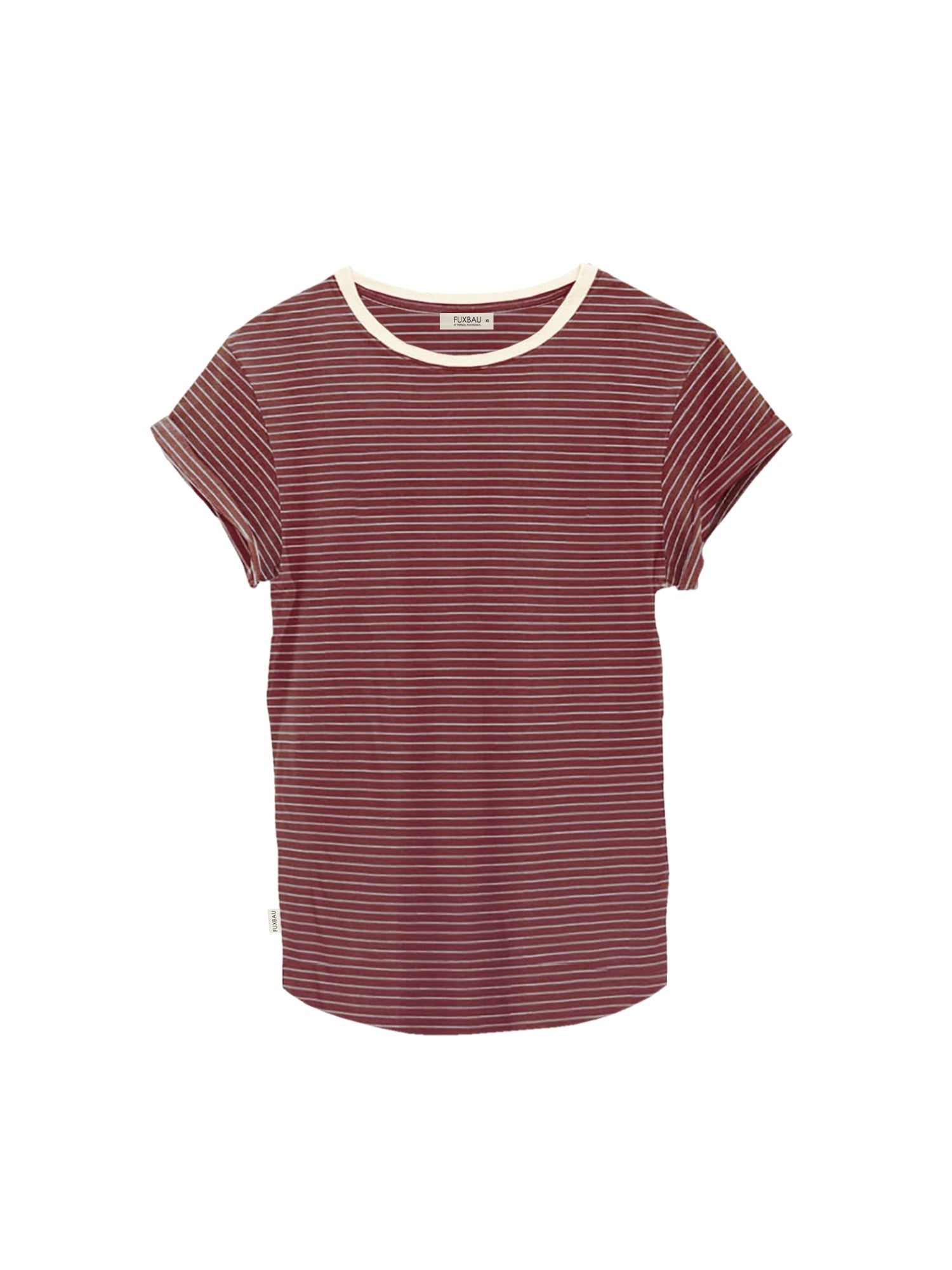 Fair Fashion Frauen Streifenshirt in creme bordeaux aus 100% GOTS zertifizierter Biobaumwolle, fair und nachhaltig in Portugal hergestellt