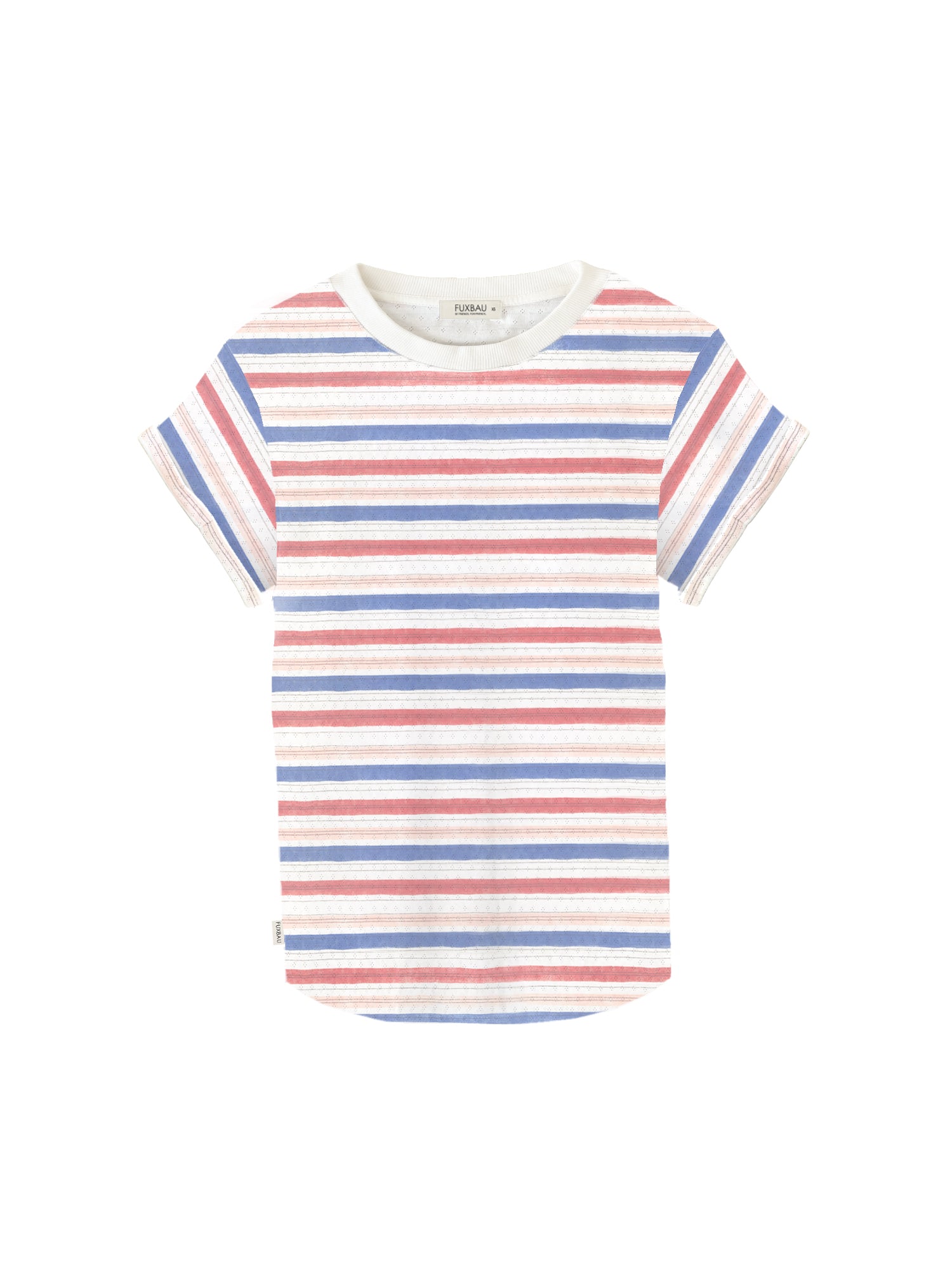 Frauen Ajour Streifenshirt in weiß blau & rot aus 100% Biobaumwolle made in Portugal