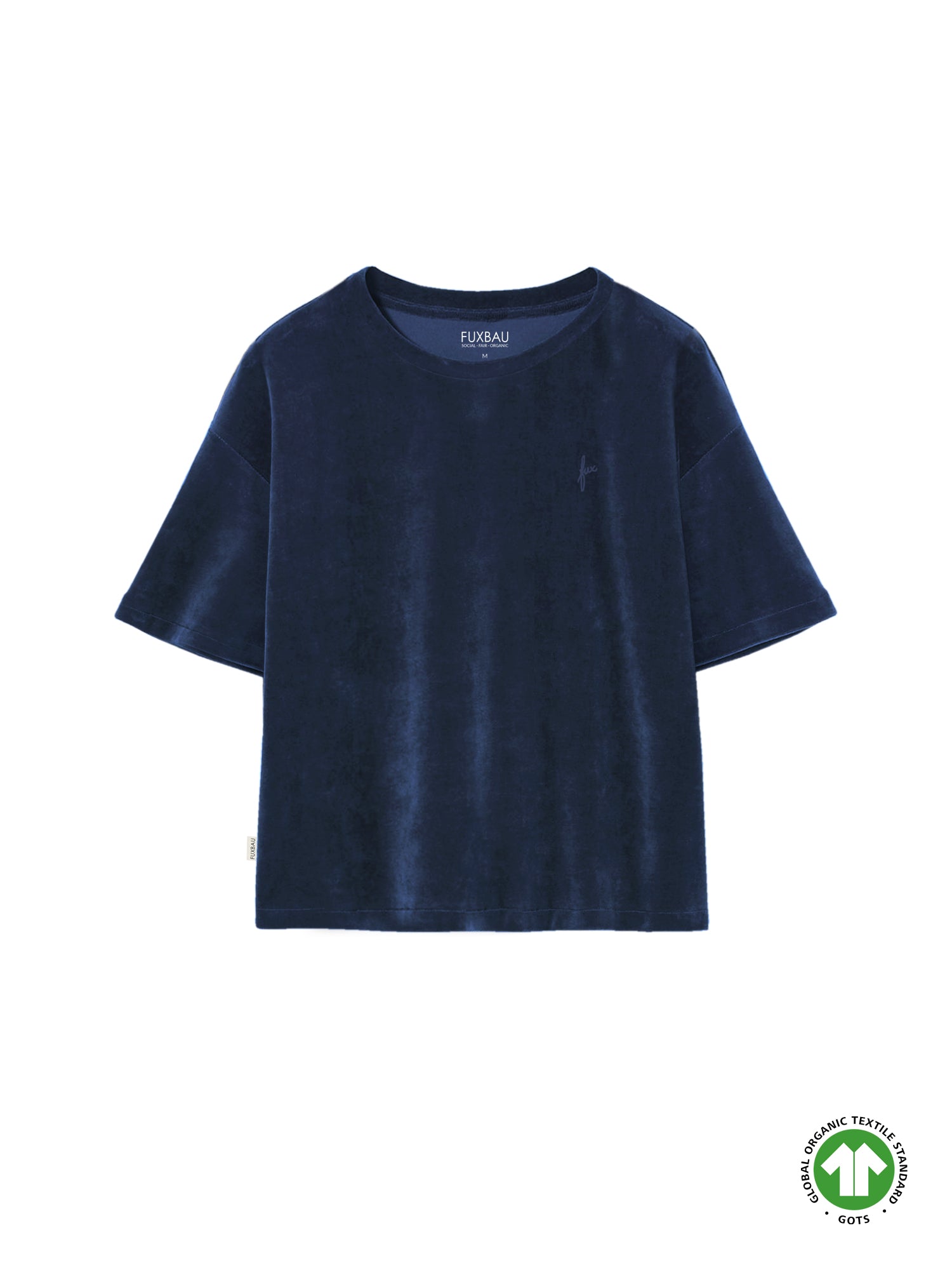 Nachhaltiges Fair Fashion FUXBAU Frauen Samt T-Shirt in navy aus 100% extra weicher GOTS zertifizierter Biobaumwolle