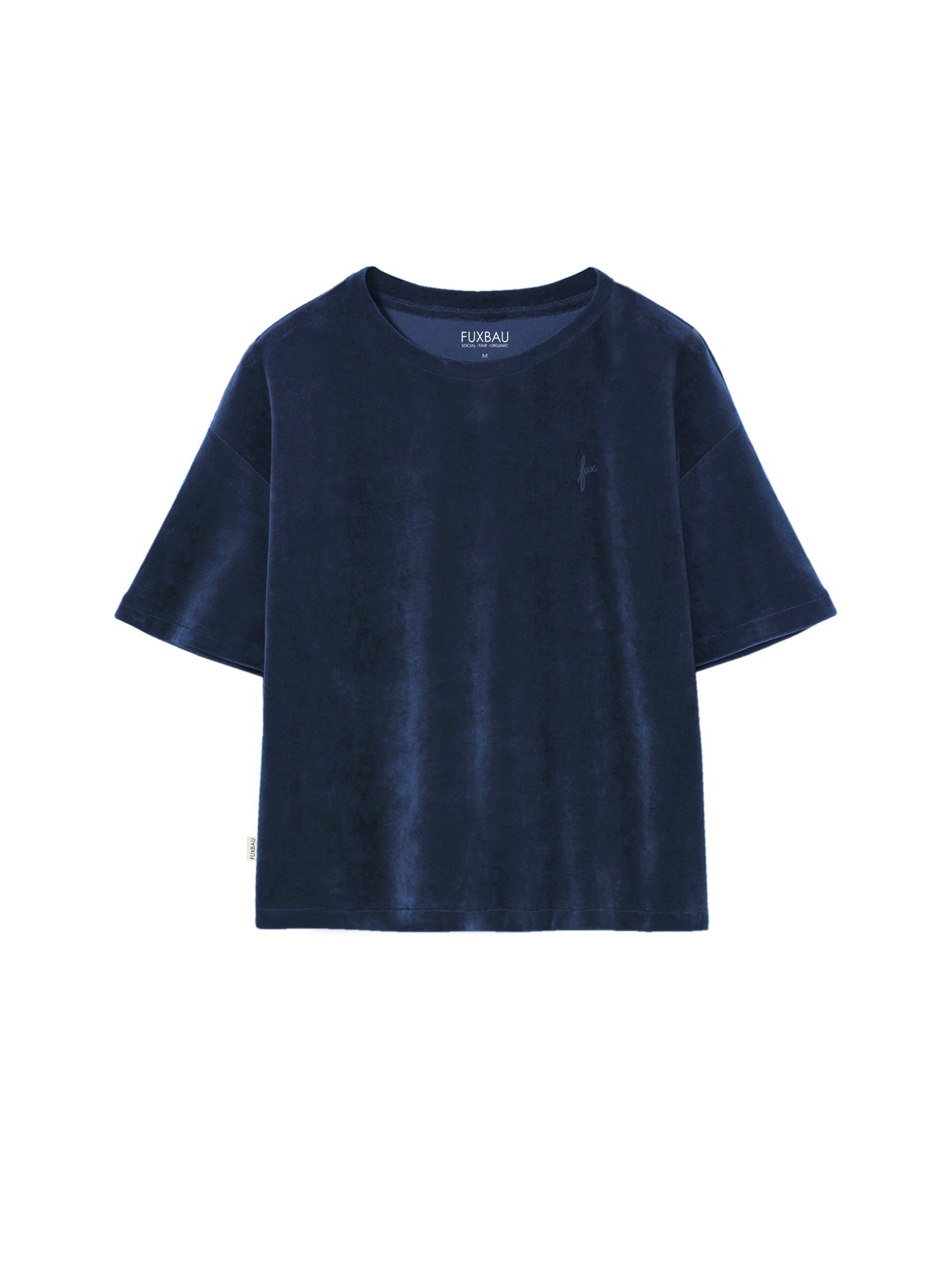 Nachhaltiges Fair Fashion FUXBAU Frauen Samt T-Shirt in navy aus 100% extra weicher GOTS zertifizierter Biobaumwolle