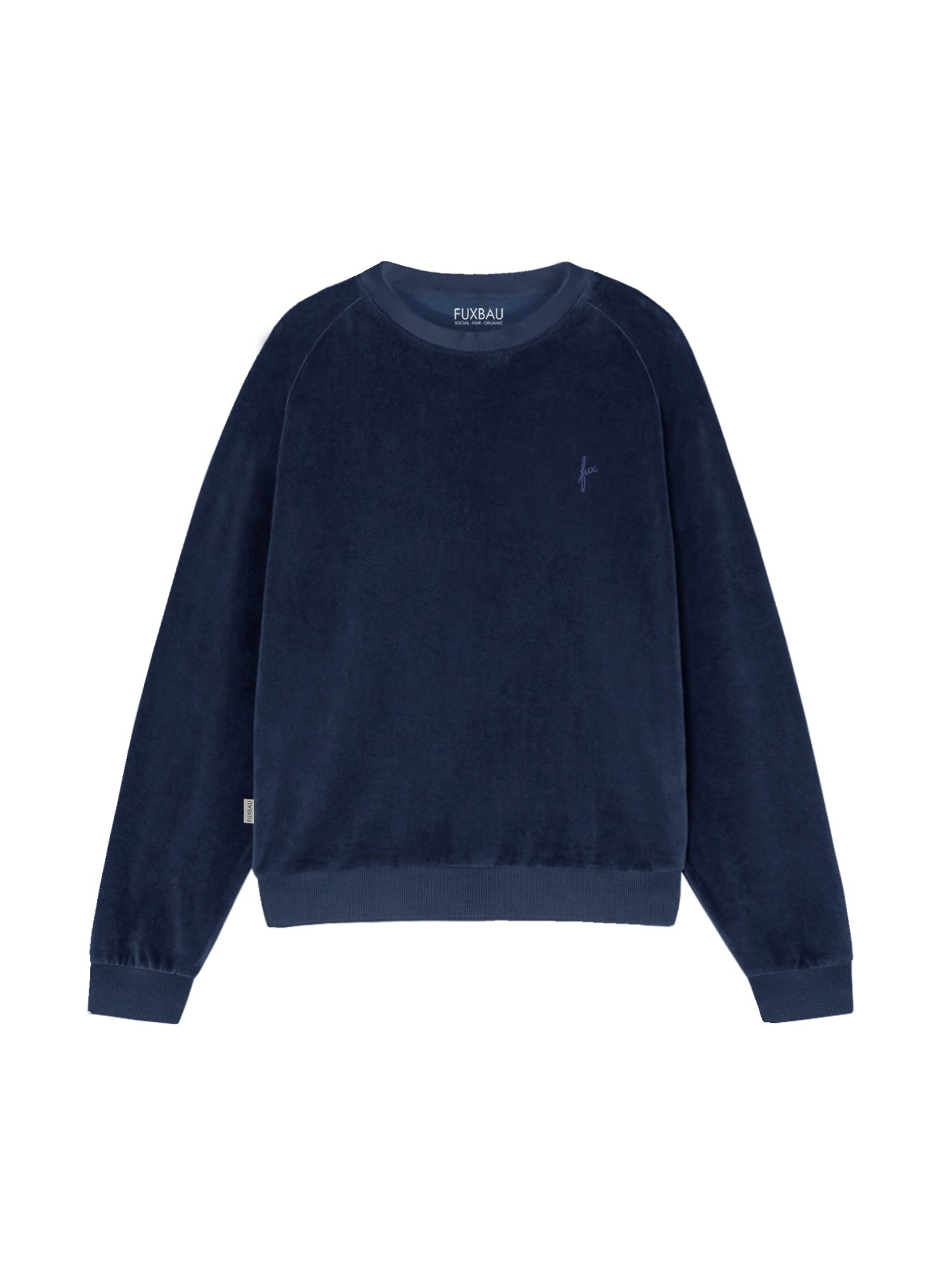 Fair Fashion FUXBAU Frauen Samt Sweater in navy aus 100% GOTS zertifizierter Biobaumwolle made in Portugal.
