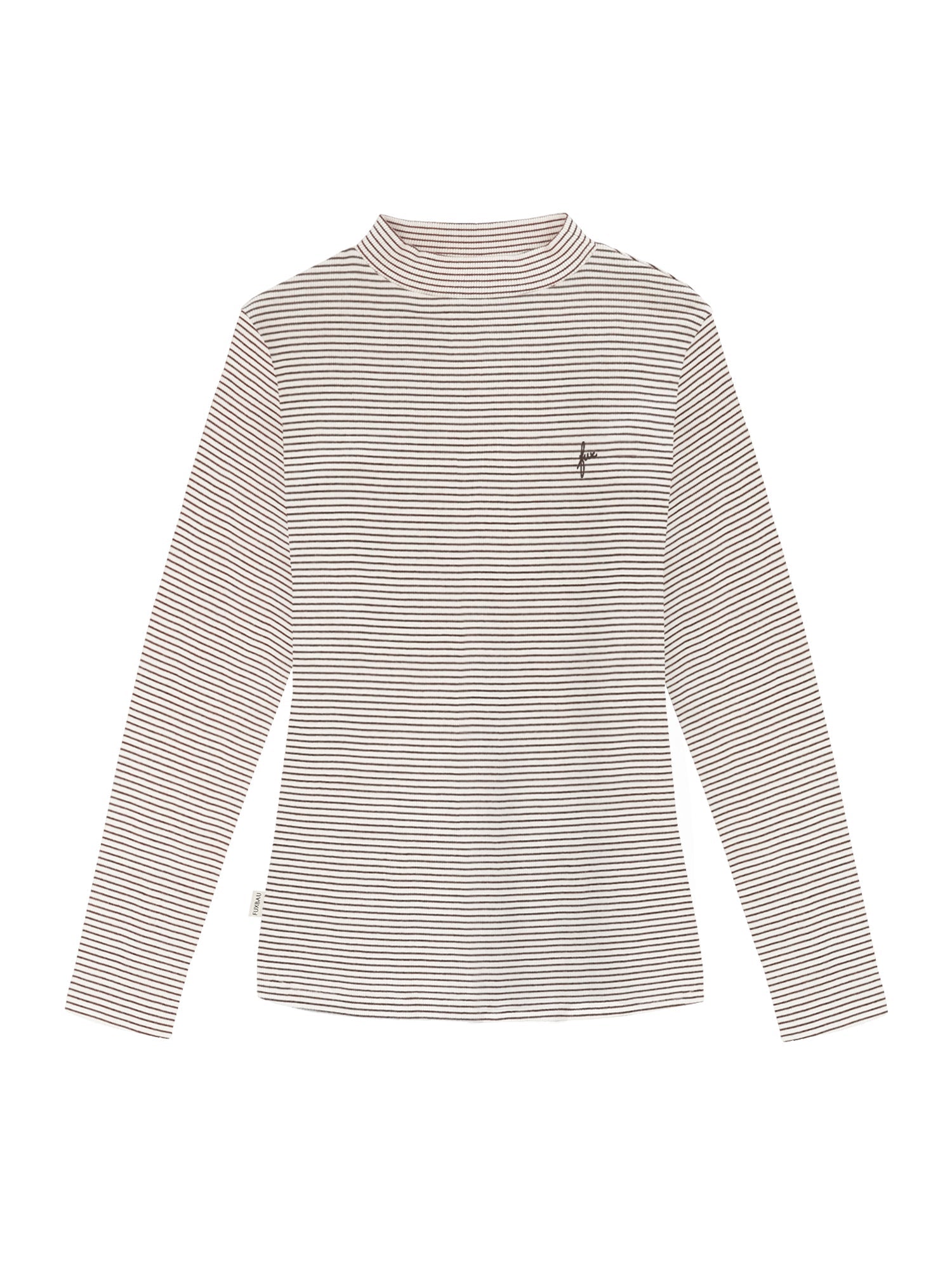 Nachhaltiges und faires Frauen Fitted Stehkragen Longsleeve in creme braun gestreift aus 100% GOTS zertifizierter Biobaumwolle und made in Portugal von FUXBAU