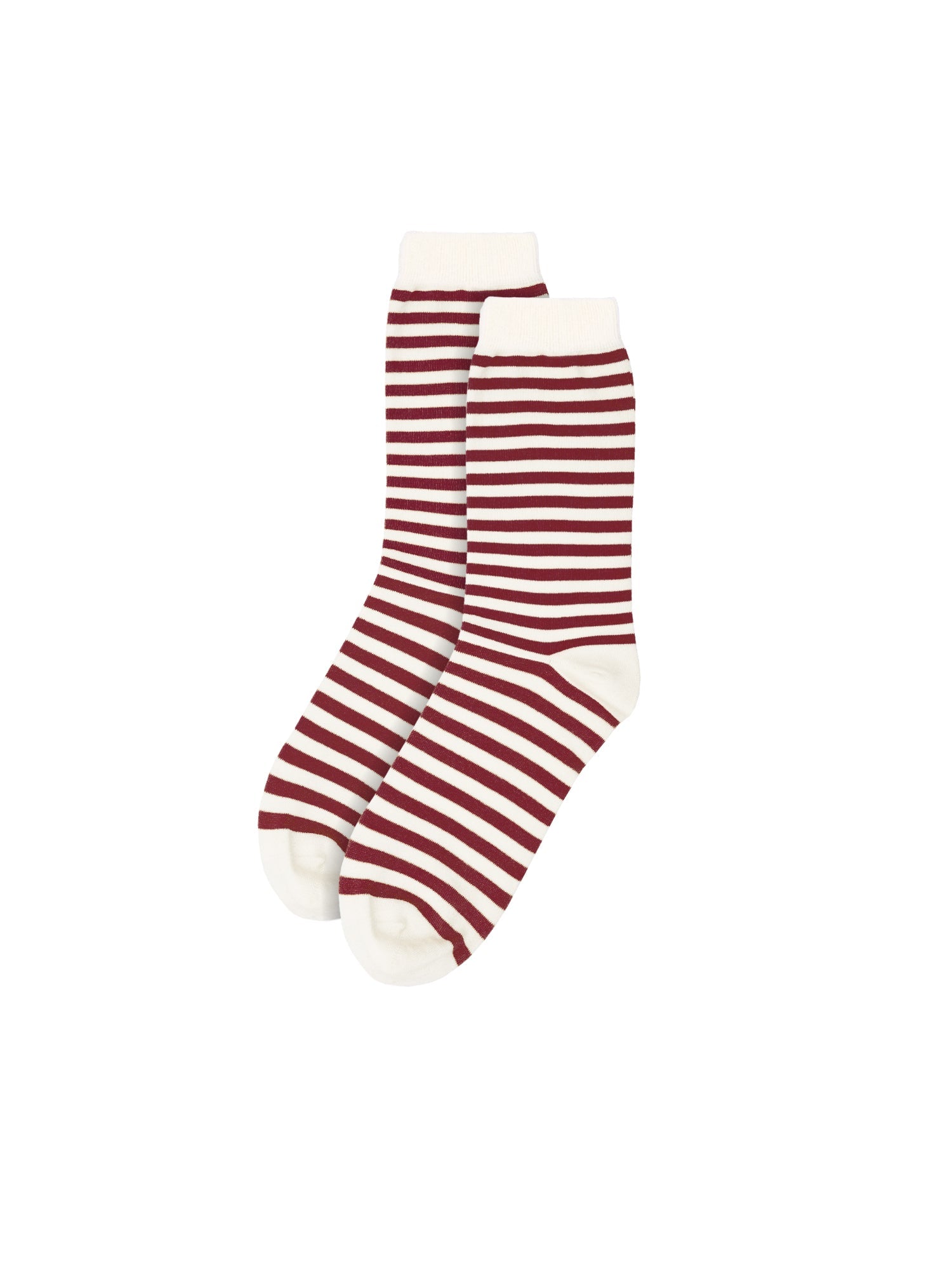 In Portugal hergestellte Streifensocken in creme bordeaux im 2er Pack aus 100% GOTS zertifizierter Biobaumwolle