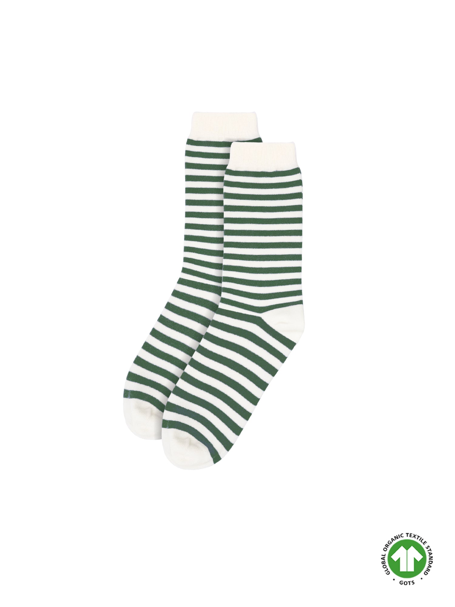 In Portugal hergestellte Streifensocken in creme grün aus 100% GOTS zertifizierter Biobaumwolle