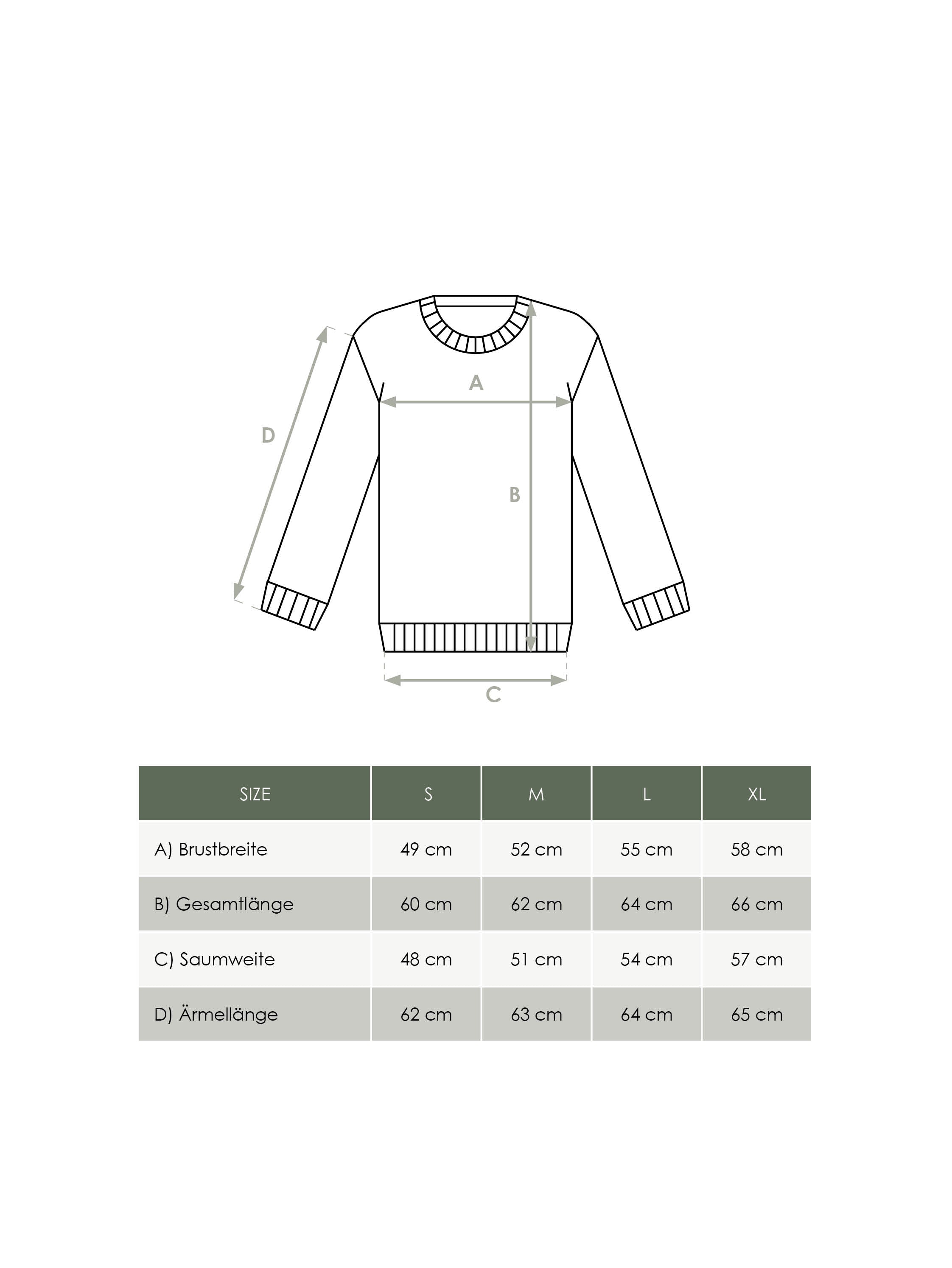 Produkt Größentabelle nachhaltiger Damen Strickpullover von FUXBAU