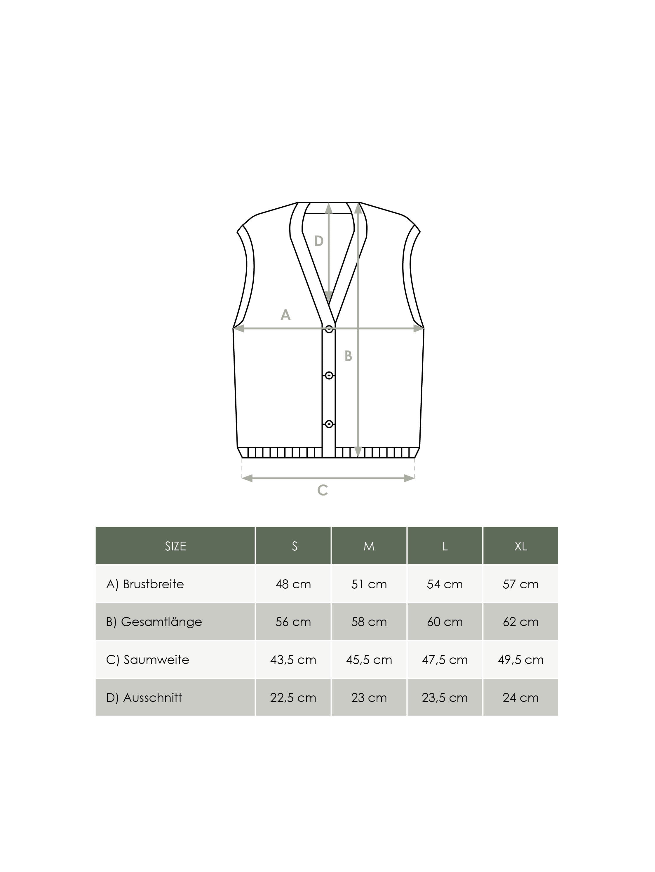 Produkt Größentabelle nachhaltige Damen Strickweste von FUXBAU