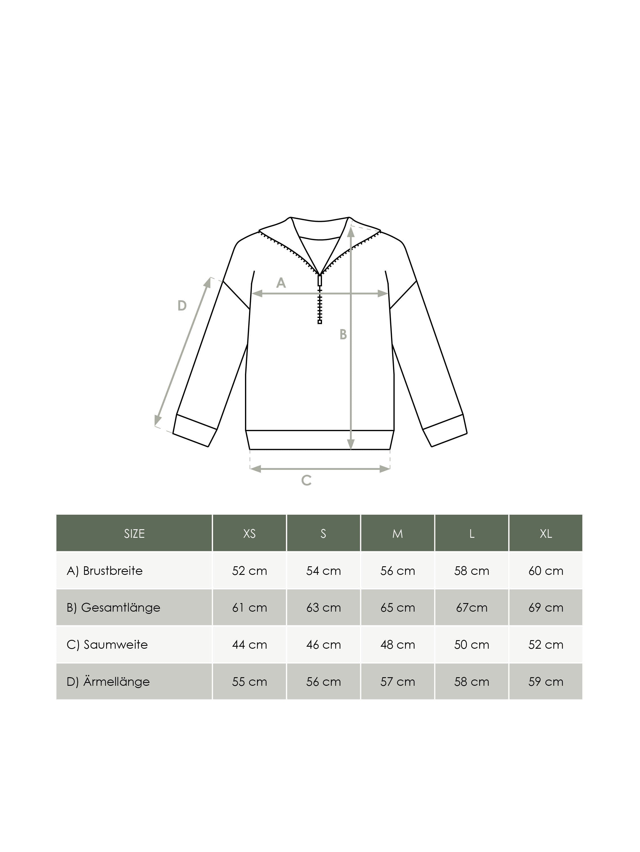 Produkt Größentabelle nachhaltiger Damen Half Zip Sweater von FUXBAU