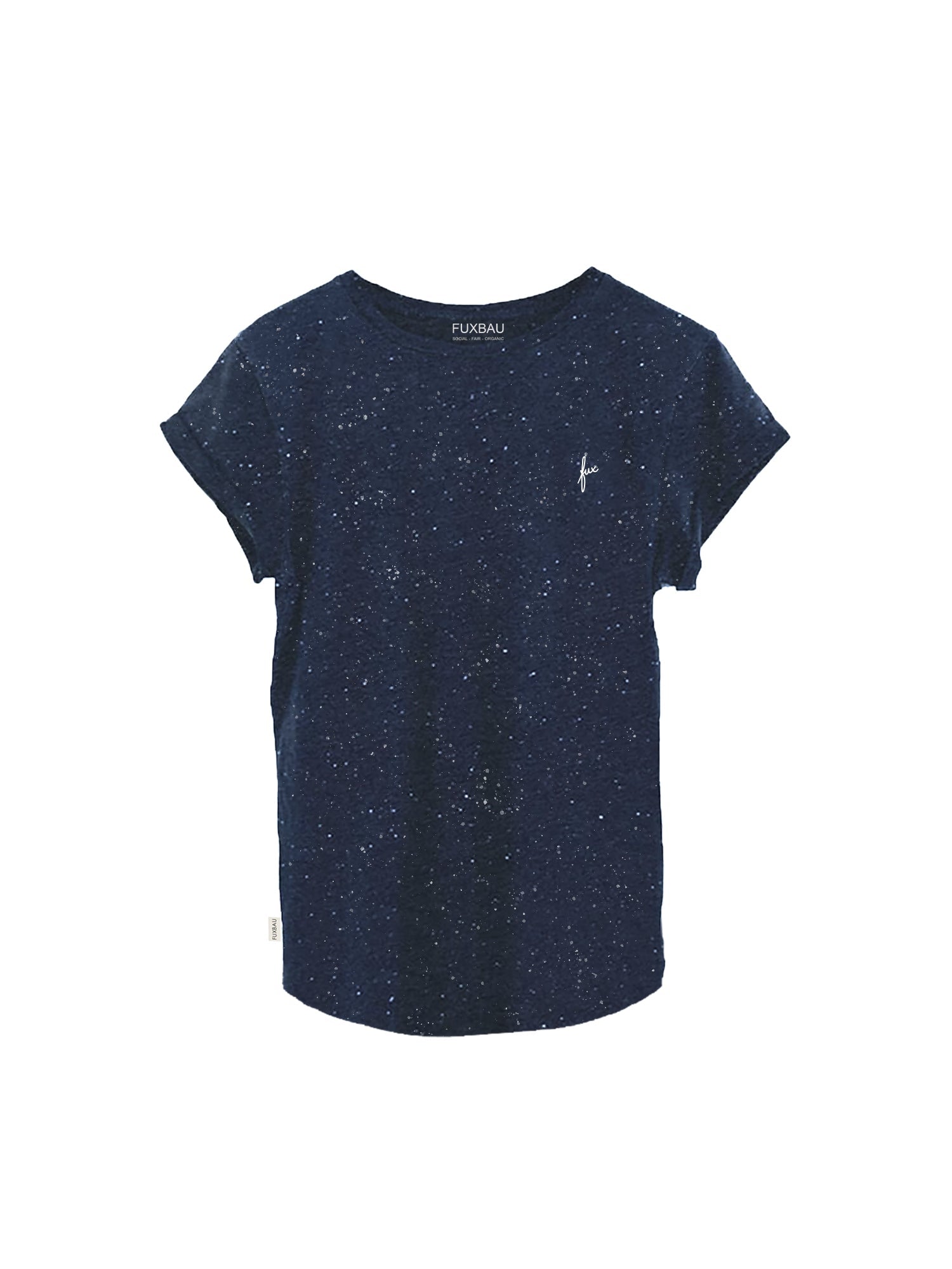 Nachhaltiges FUXBAU Fair Fashion Frauen T-Shirt in Bordeaux mit weißem fux Stick aus GOTS zertifizierter Biobaumwolle in navy mit weißen punkten.