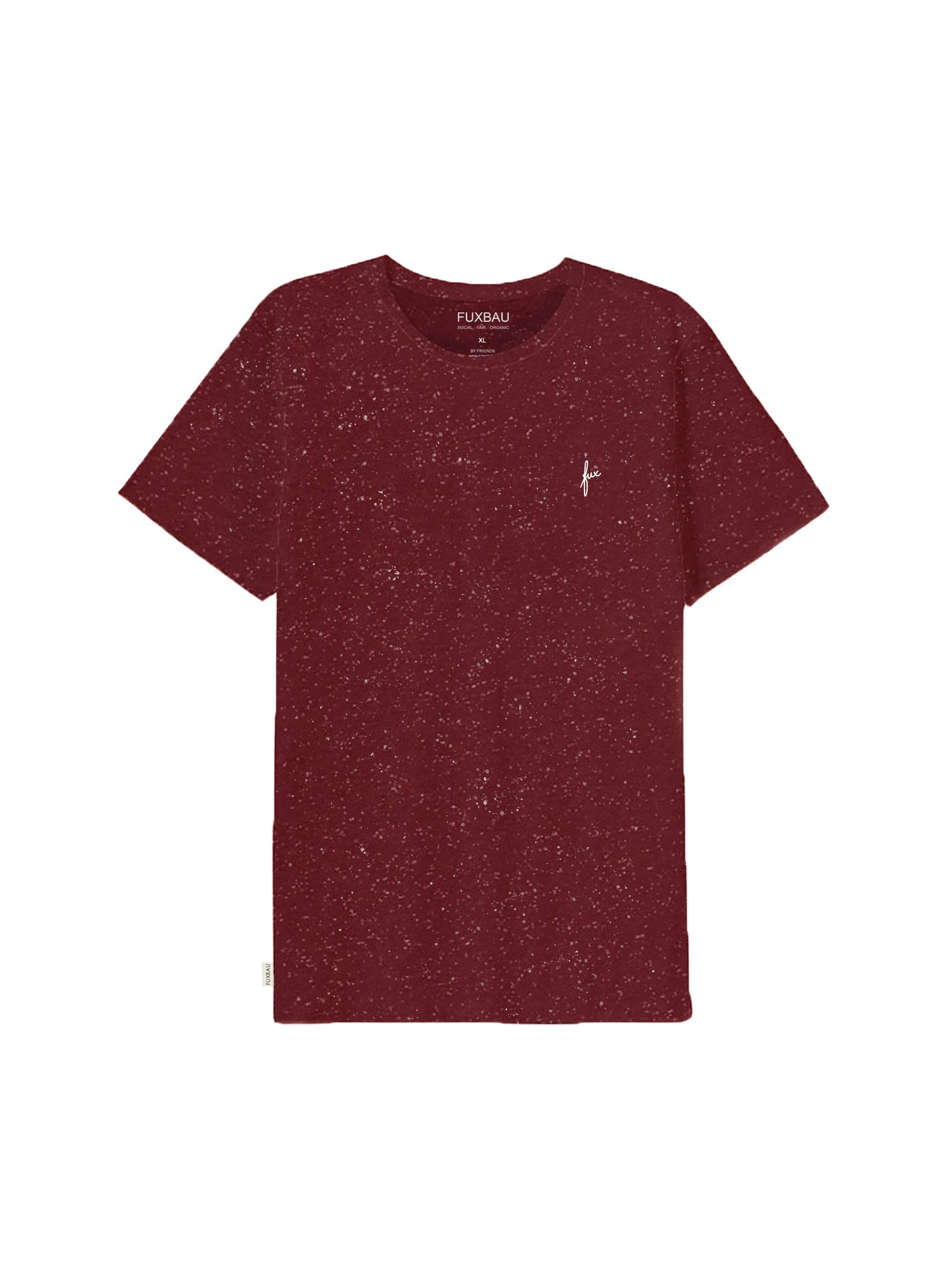 Nachhaltiges FUXBAU Fair Fashion Männer T-Shirt in Bordeaux mit weißem fux Stick aus GOTS zertifizierter Biobaumwolle in bordeaux mit weißen punkten.