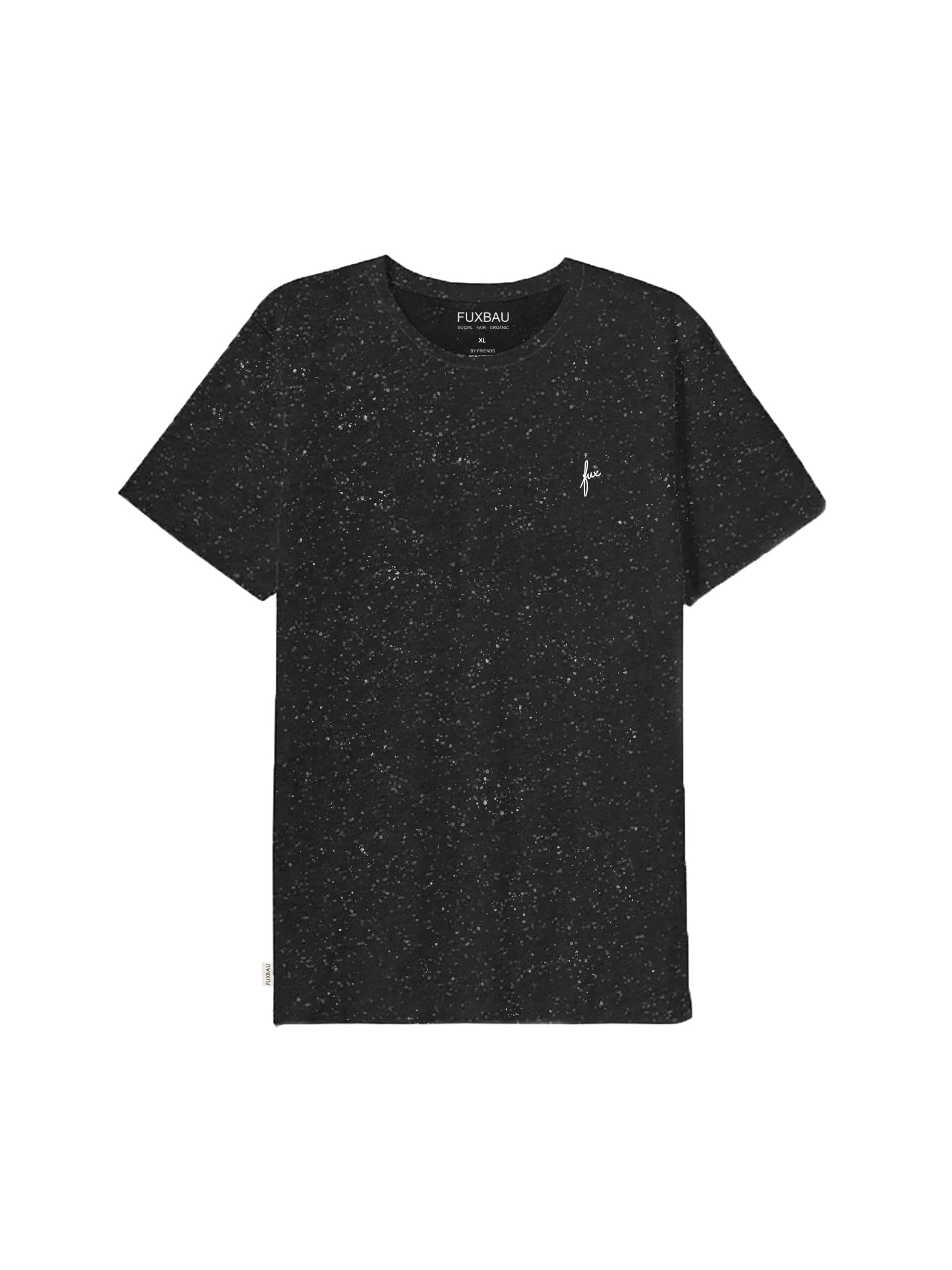 Nachhaltiges FUXBAU Fair Fashion Männer T-Shirt in schwarz mit weißem fux Stick aus GOTS zertifizierter Biobaumwolle in schwarz mit weißen punkten.