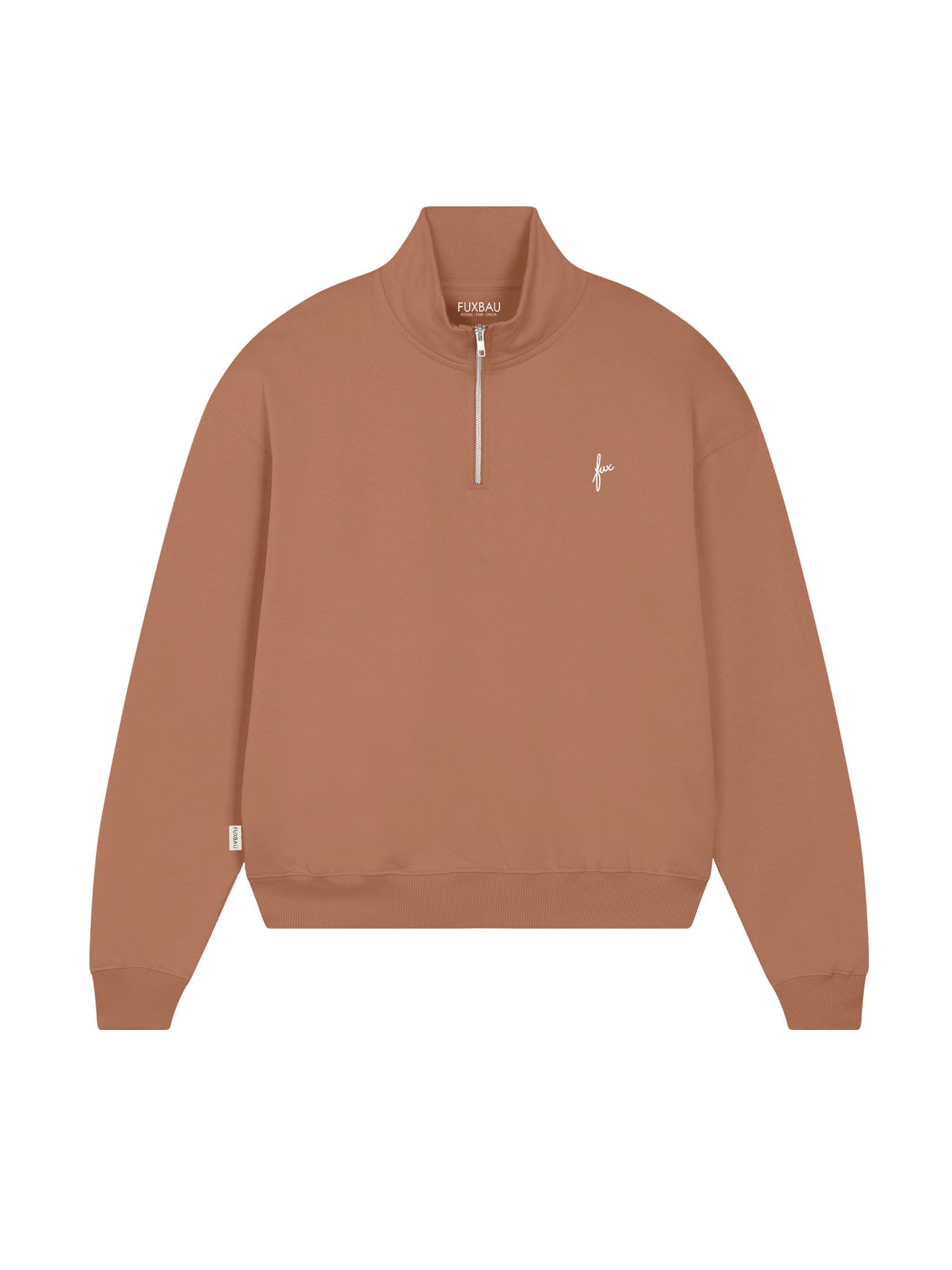 Nachhaltiger und fairer Frauen fux Half Zip Sweater in karamell aus 100% GOTS zertifizierter Biobaumwolle und made in Portugal.