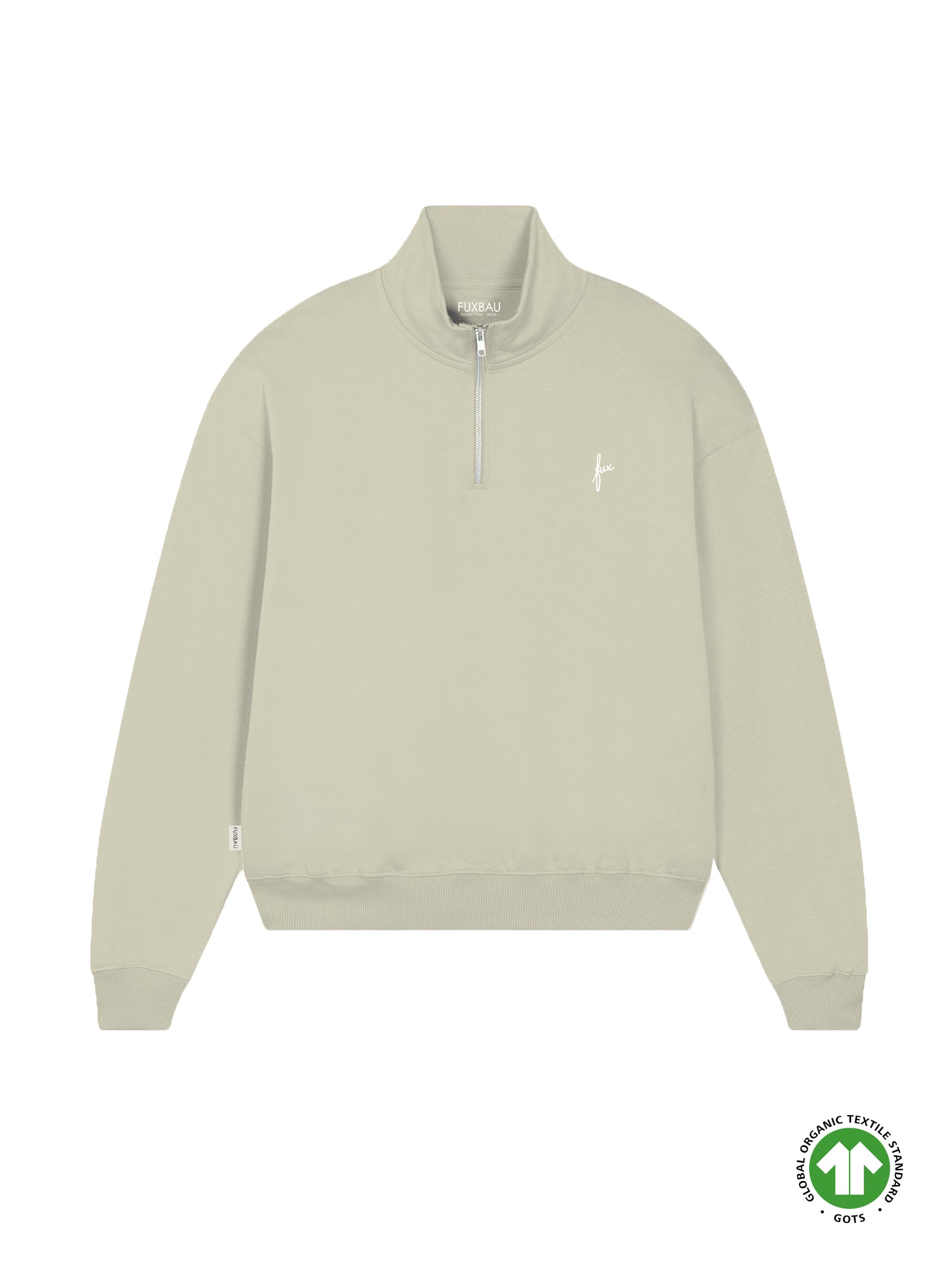 Nachhaltiger und fairer Frauen fux Half Zip Sweater in salbei aus 100% GOTS zertifizierter Biobaumwolle und made in Portugal.