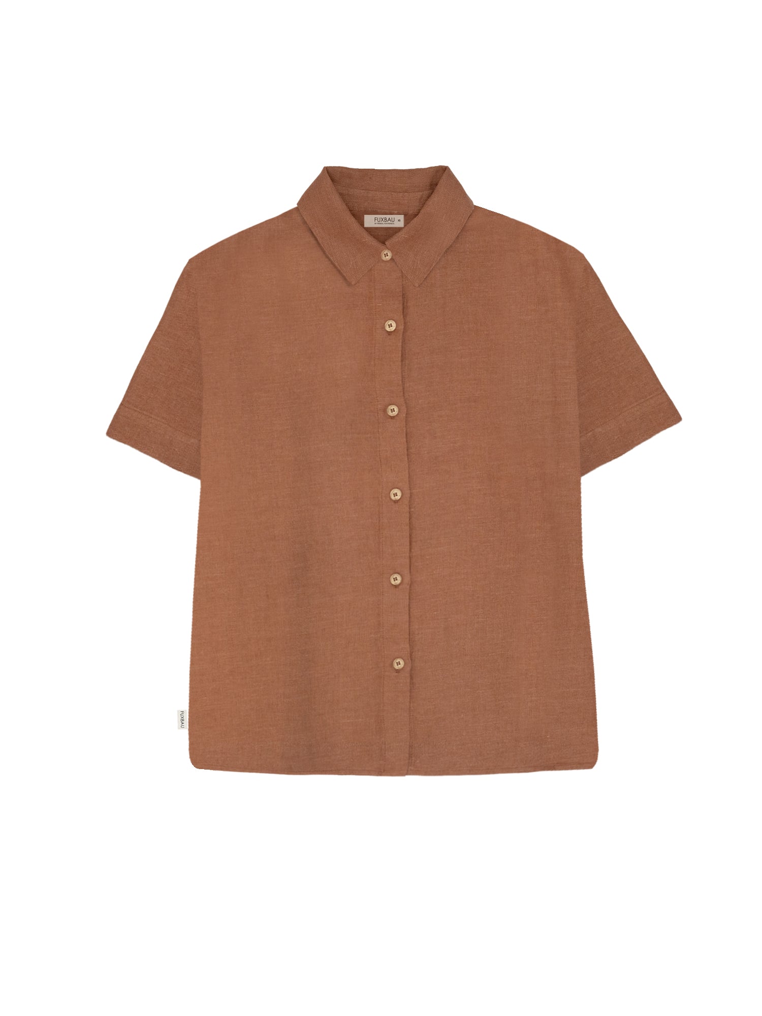 Nachhaltiges Frauen kurzarm Leinenbluse aus 100% Leinen und Made in Portugal in sienna