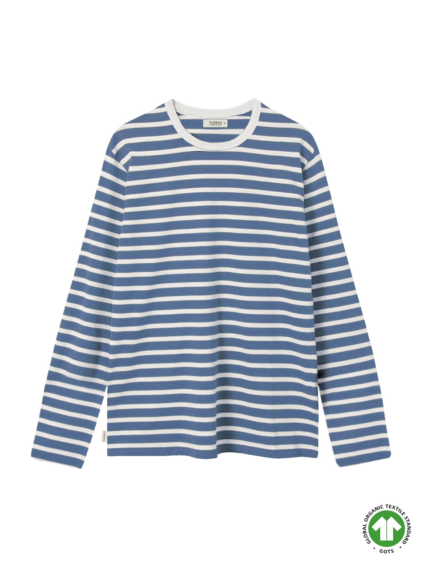 FUXBAU Fair Fashion Frauen Streifen Longsleeve in creme blau aus 100% GOTS zertifizierter Biobaumwolle.