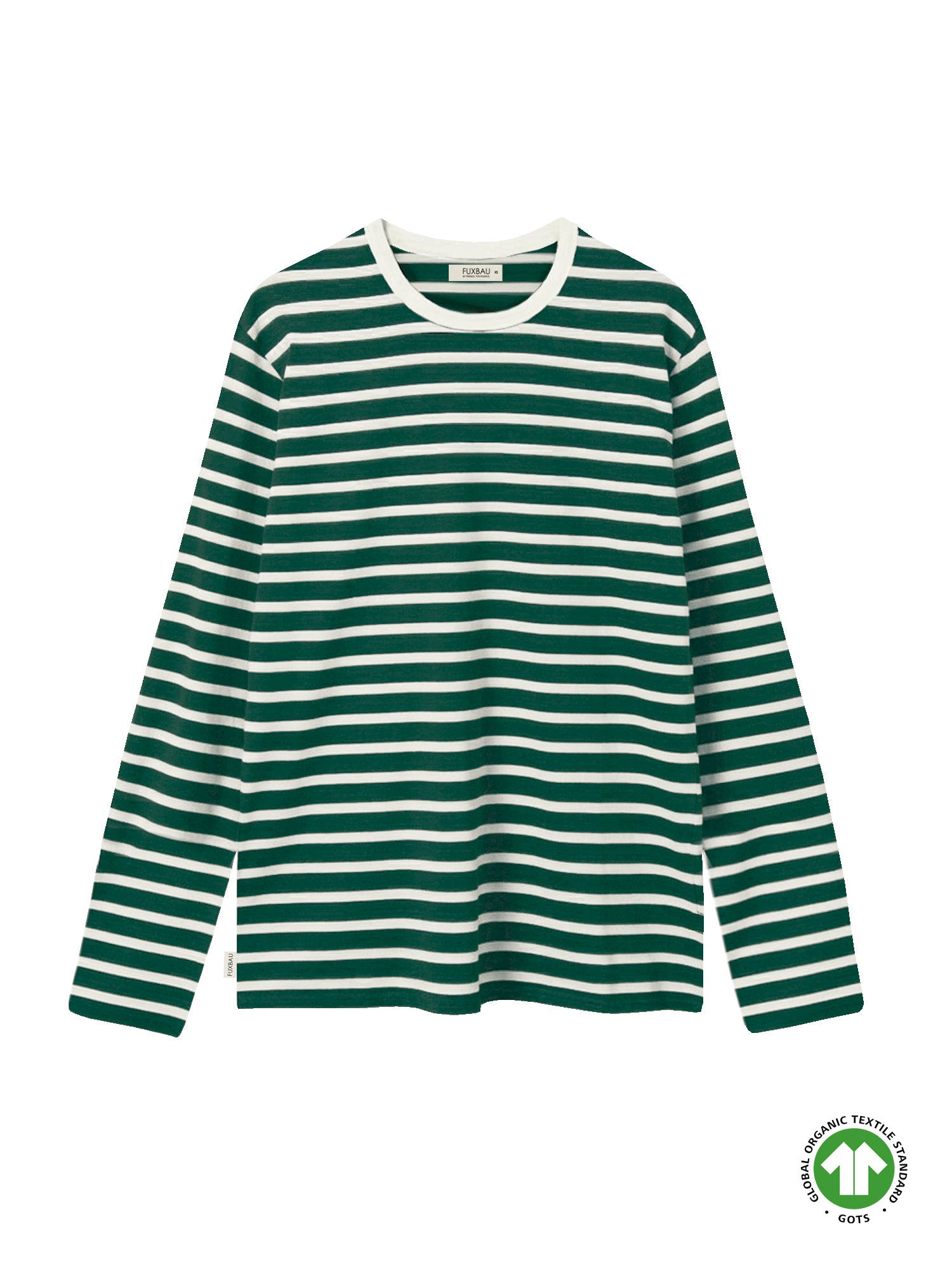 FUXBAU Fair Fashion Frauen Streifen Longsleeve in creme grün aus 100% GOTS zertifizierter Biobaumwolle.