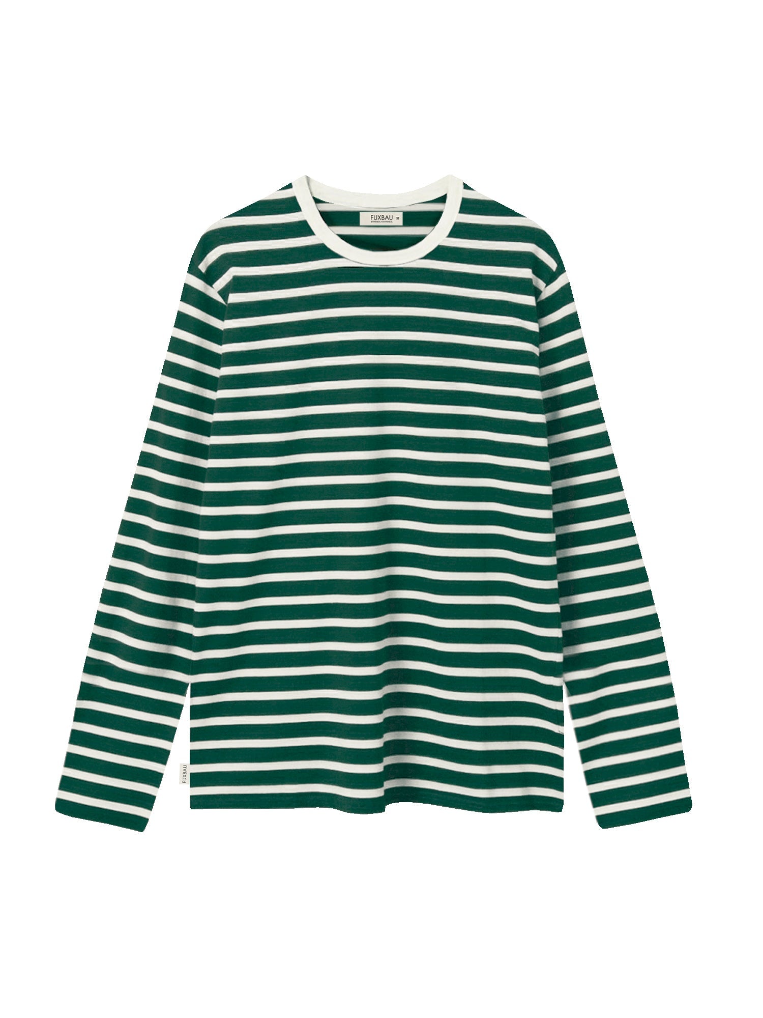 FUXBAU Fair Fashion Frauen Streifen Longsleeve in creme grün aus 100% GOTS zertifizierter Biobaumwolle.