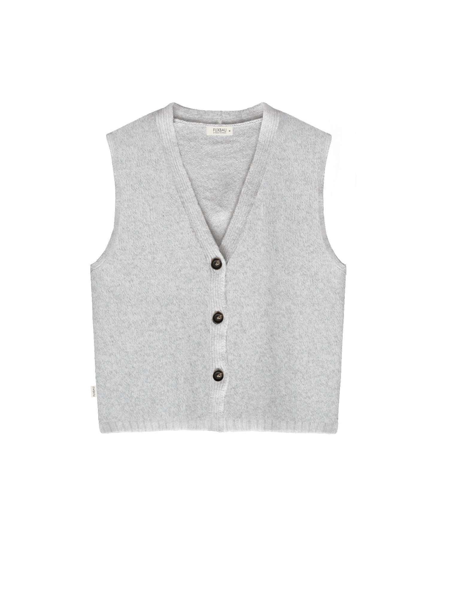 FUXBAU Strickweste Damen aus Merinowolle in Graumeliert – nachhaltige, fair gefertigte Weste mit Knopfleiste Made in Germany