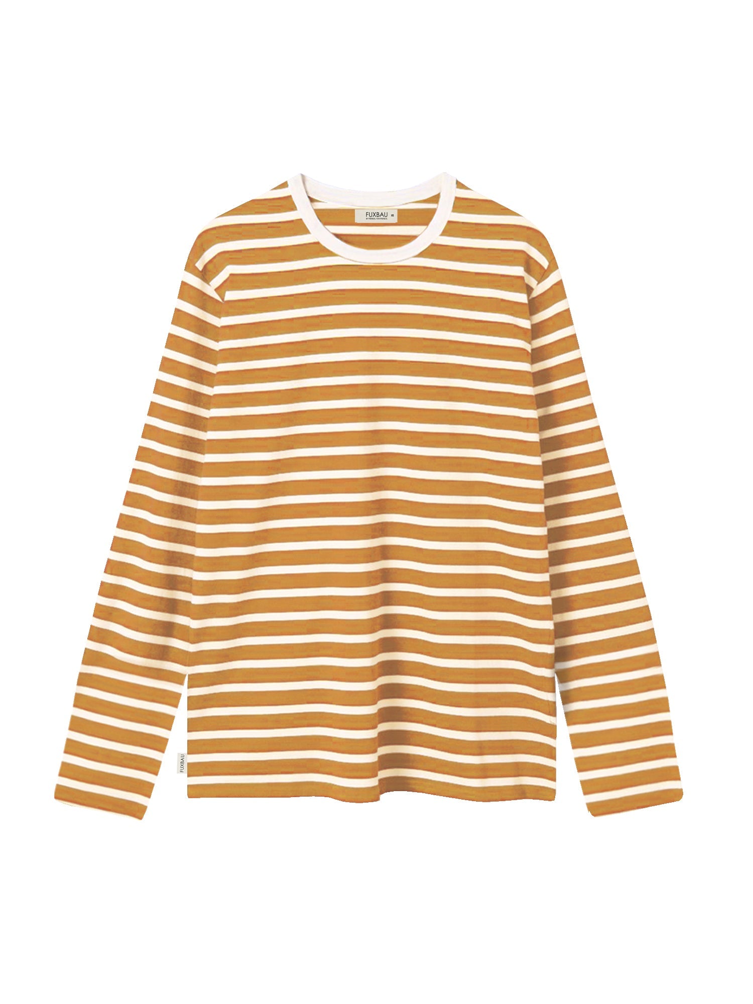 FUXBAU Fair Fashion Frauen Streifen Longsleeve in creme senf aus 100% GOTS zertifizierter Biobaumwolle.