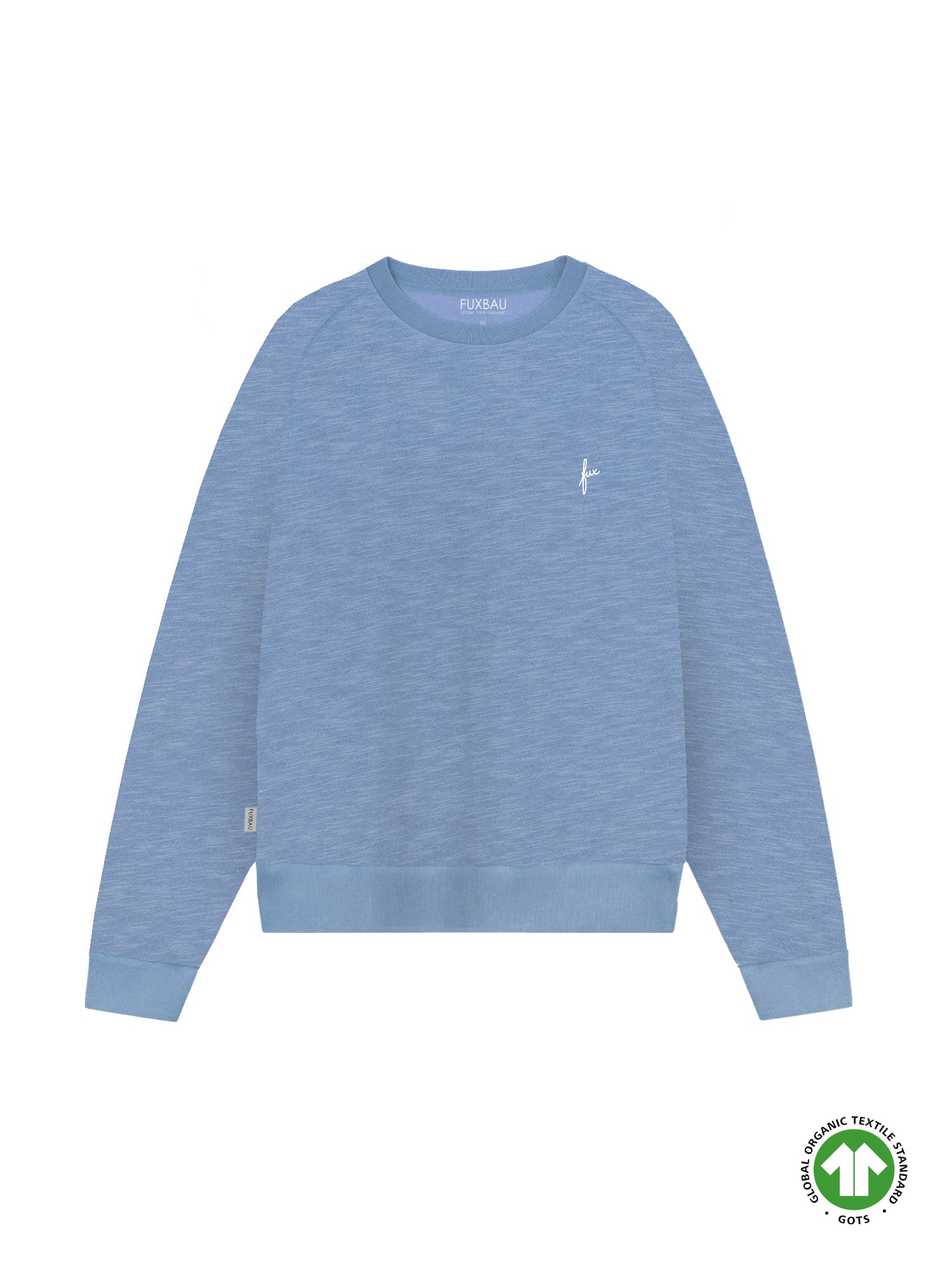 Fairer und nachhaltiger FUXBAU Frauen Azul Sweater in blau meliert hergestellt in Portugal und aus 100% GOTS zertifizierter Biobaumwolle