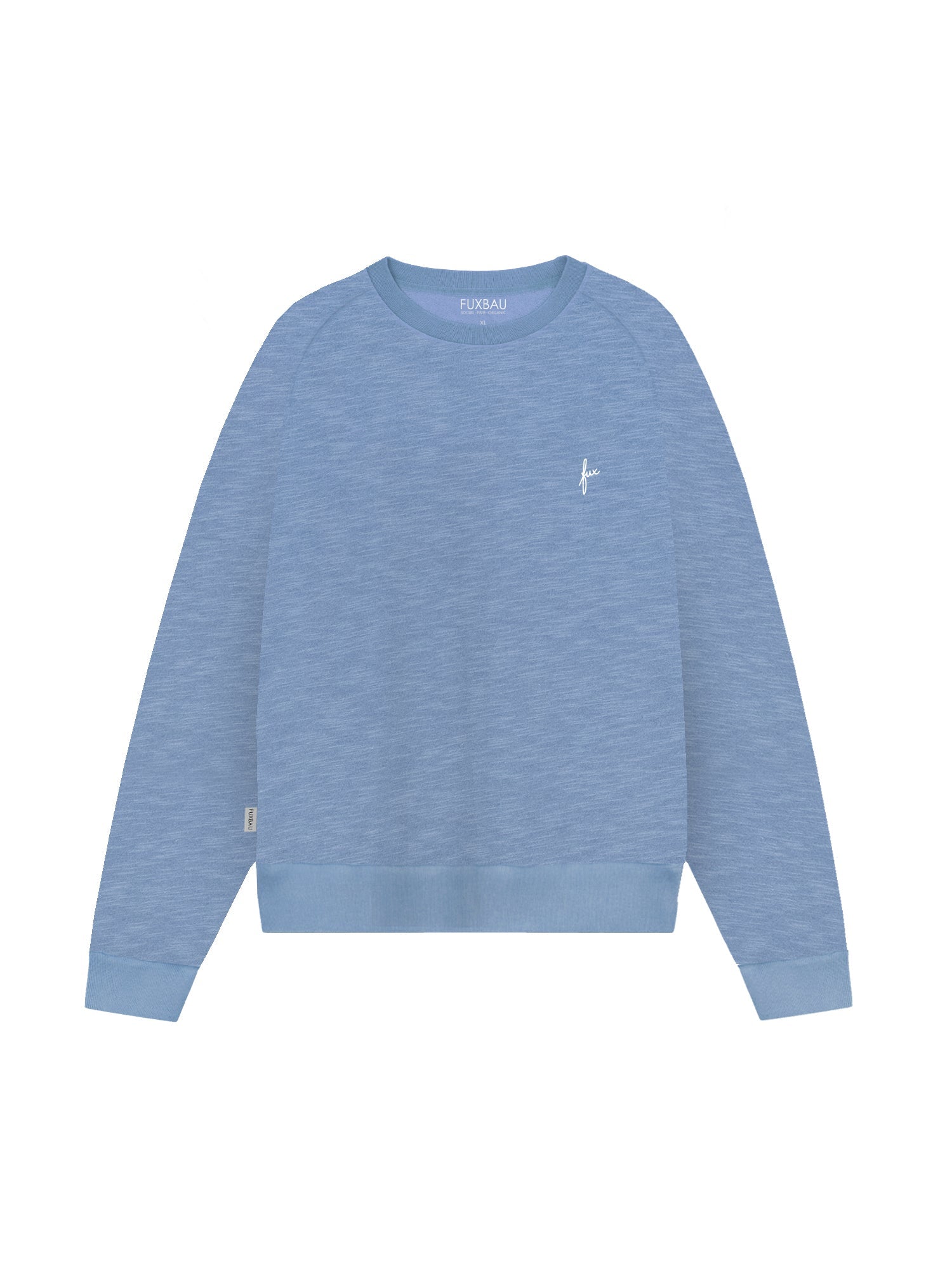 Fairer und nachhaltiger FUXBAU Frauen Azul Sweater in blau meliert hergestellt in Portugal und aus 100% GOTS zertifizierter Biobaumwolle