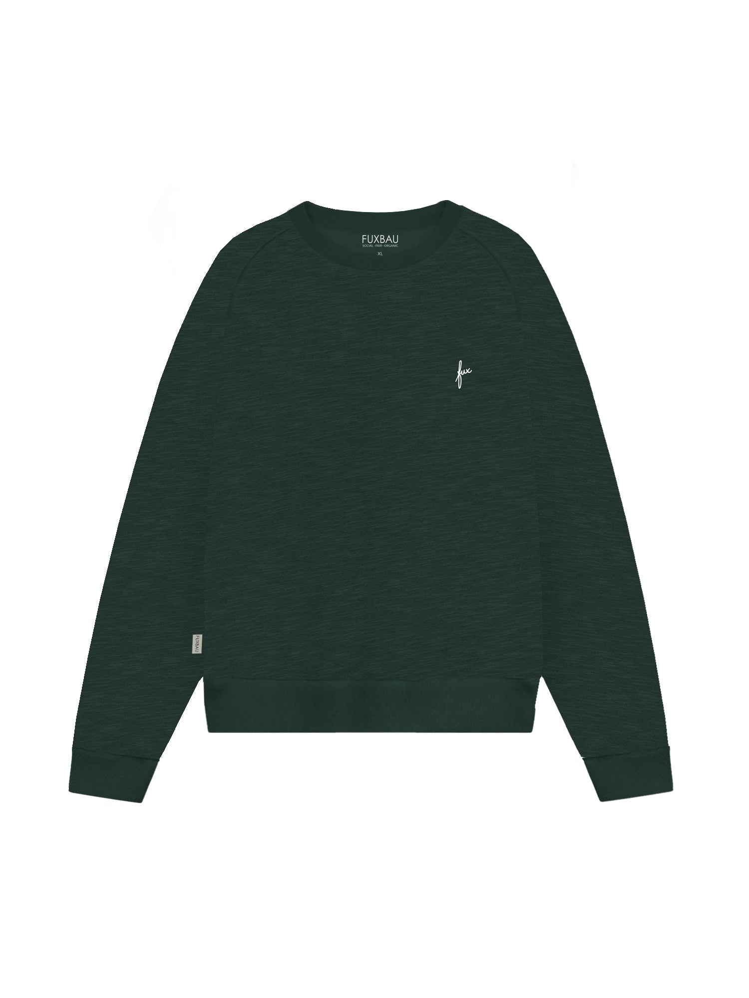 Fairer und nachhaltiger FUXBAU Frauen Sweater in grün meliert hergestellt in Portugal und aus 100% GOTS zertifizierter Biobaumwolle