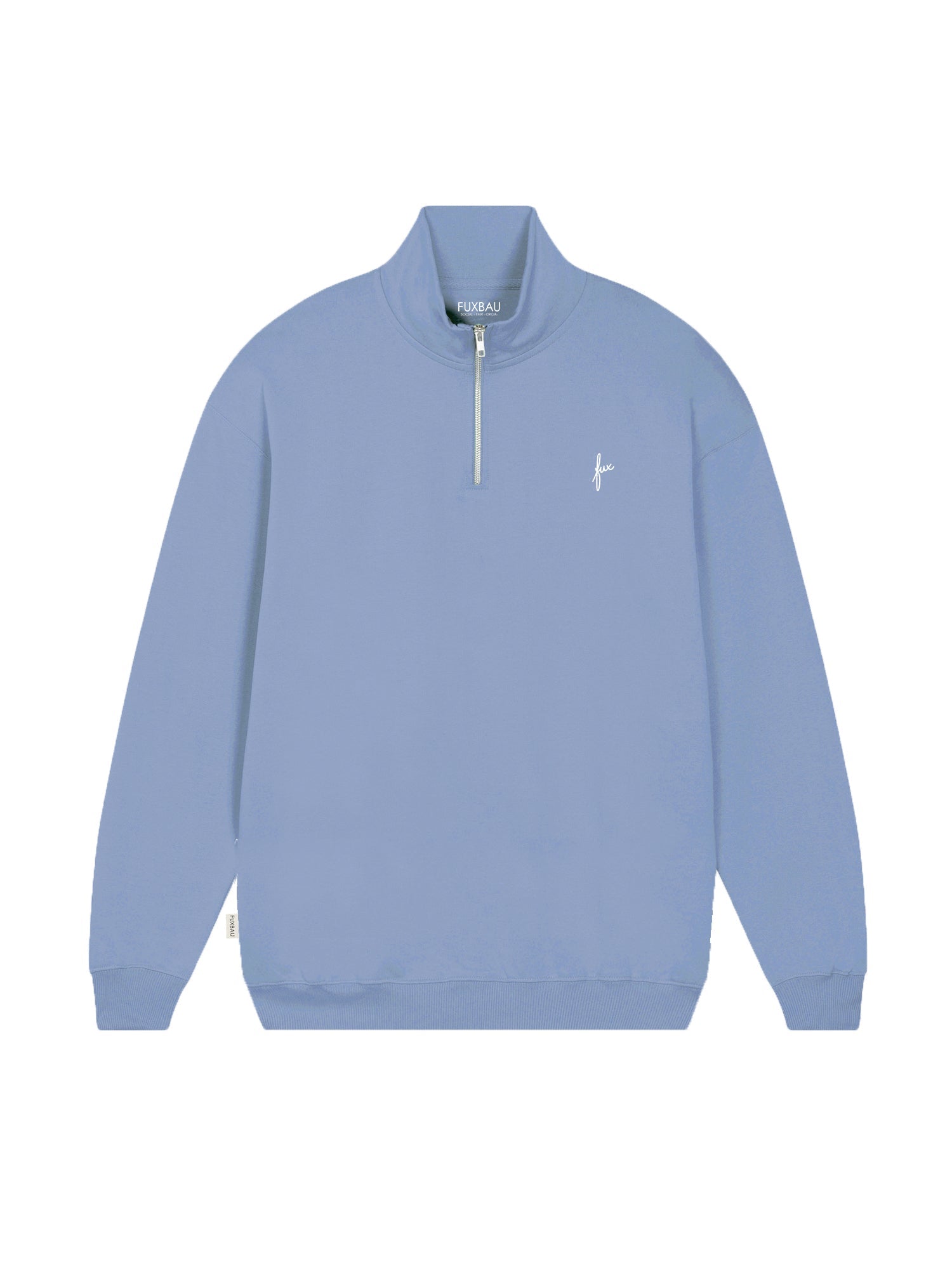 Nachhaltiger und fairer Männer fux Half Zip Sweater in hellblau aus 100% GOTS zertifizierter Biobaumwolle und made in Portugal.