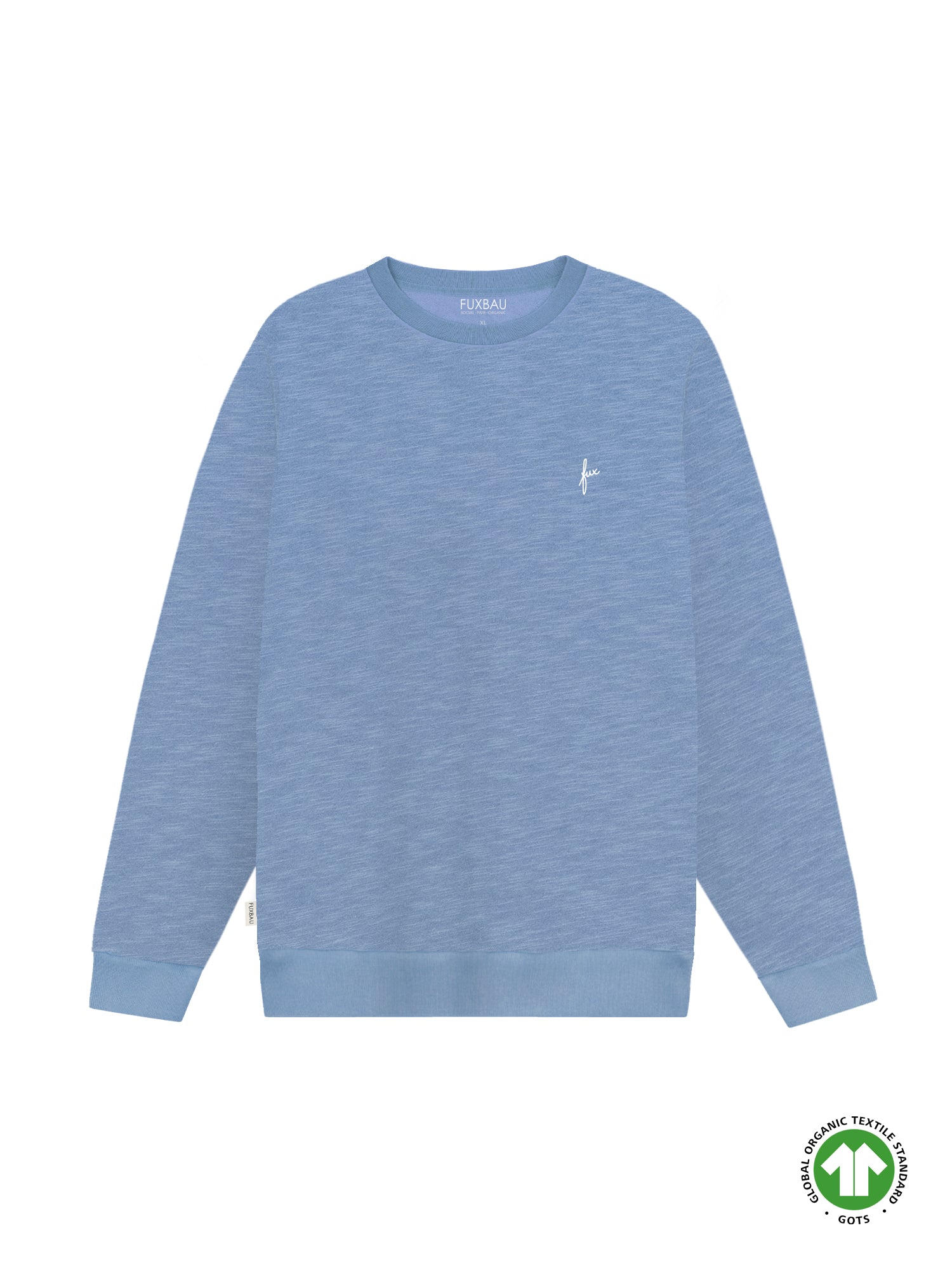 Fairer und nachhaltiger FUXBAU Männer Azul Sweater in blau meliert hergestellt in Portugal und aus 100% GOTS zertifizierter Biobaumwolle
