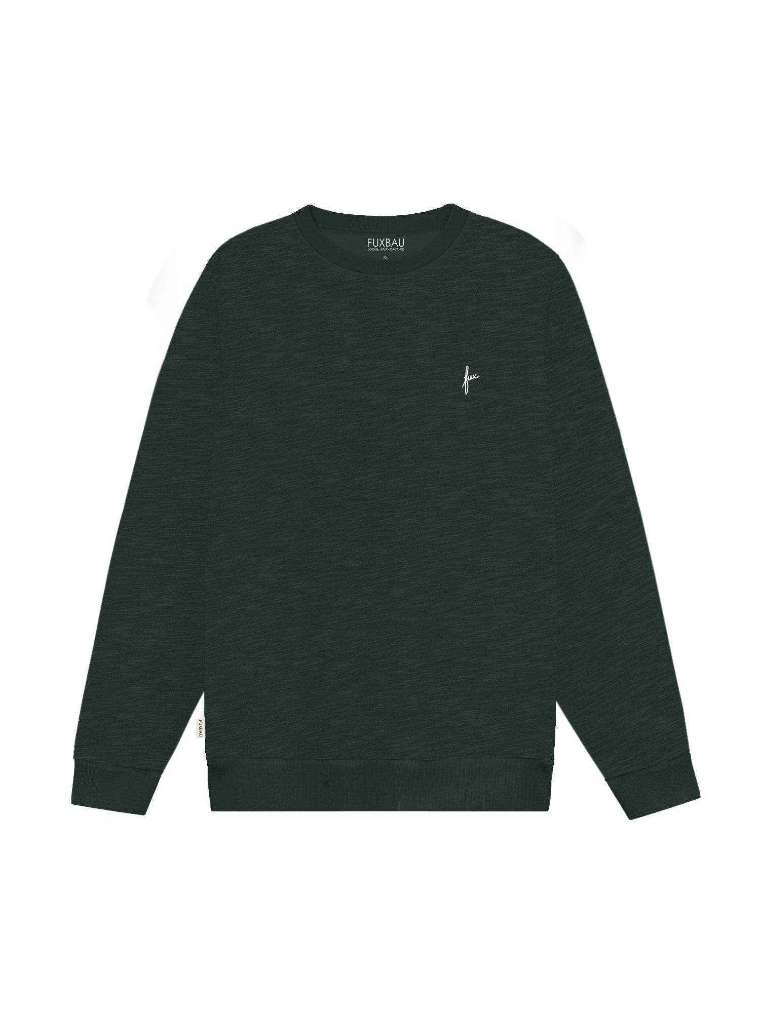 Fairer und nachhaltiger FUXBAU Frauen Sweater in grün meliert hergestellt in Portugal und aus 100% GOTS zertifizierter Biobaumwolle