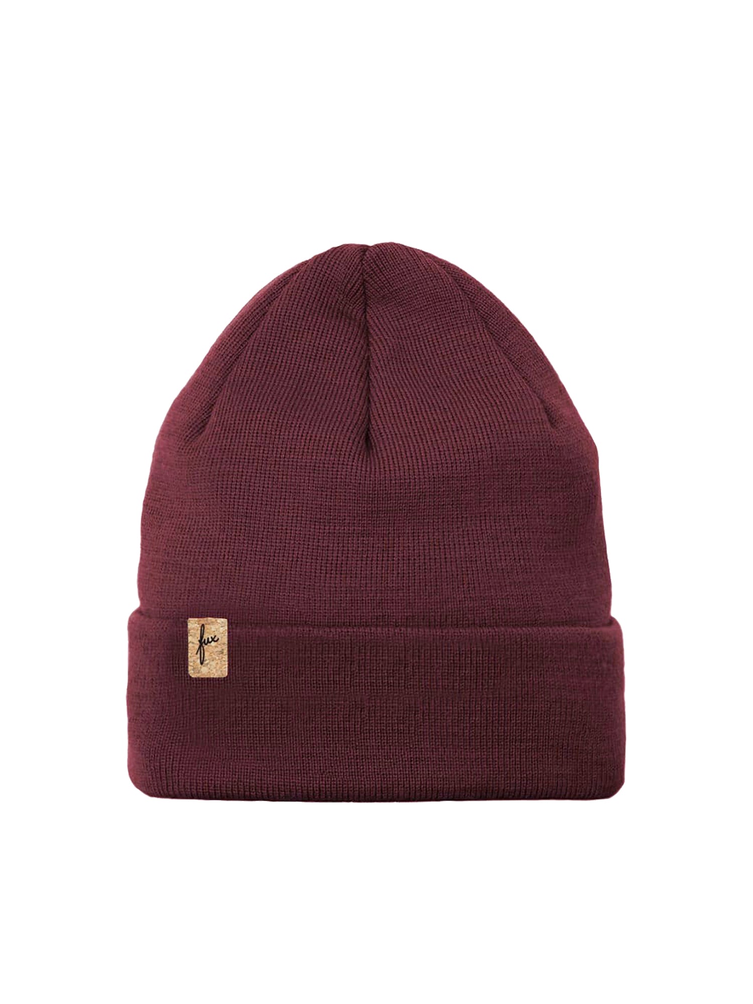 FUXBAU Merino Kork Beanie in bordeaux, Made in germany, 100% Merinowolle, Sozial, Fair & Nachhaltig