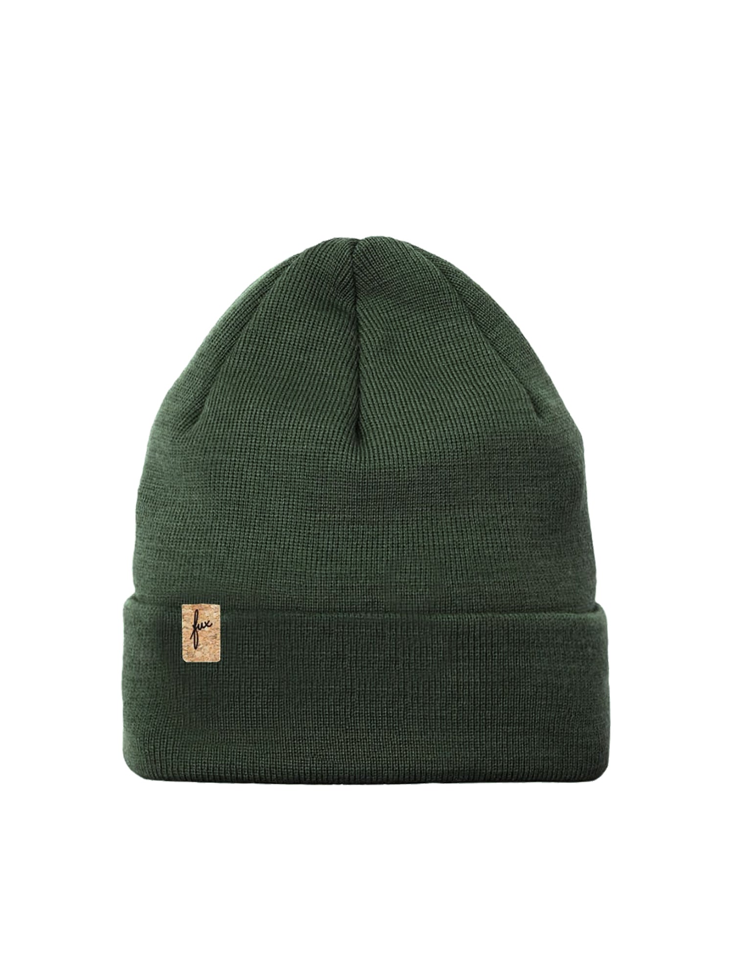 FUXBAU Merino Kork Beanie in waldgrün, Made in germany, 100% Merinowolle, Sozial, Fair & Nachhaltig