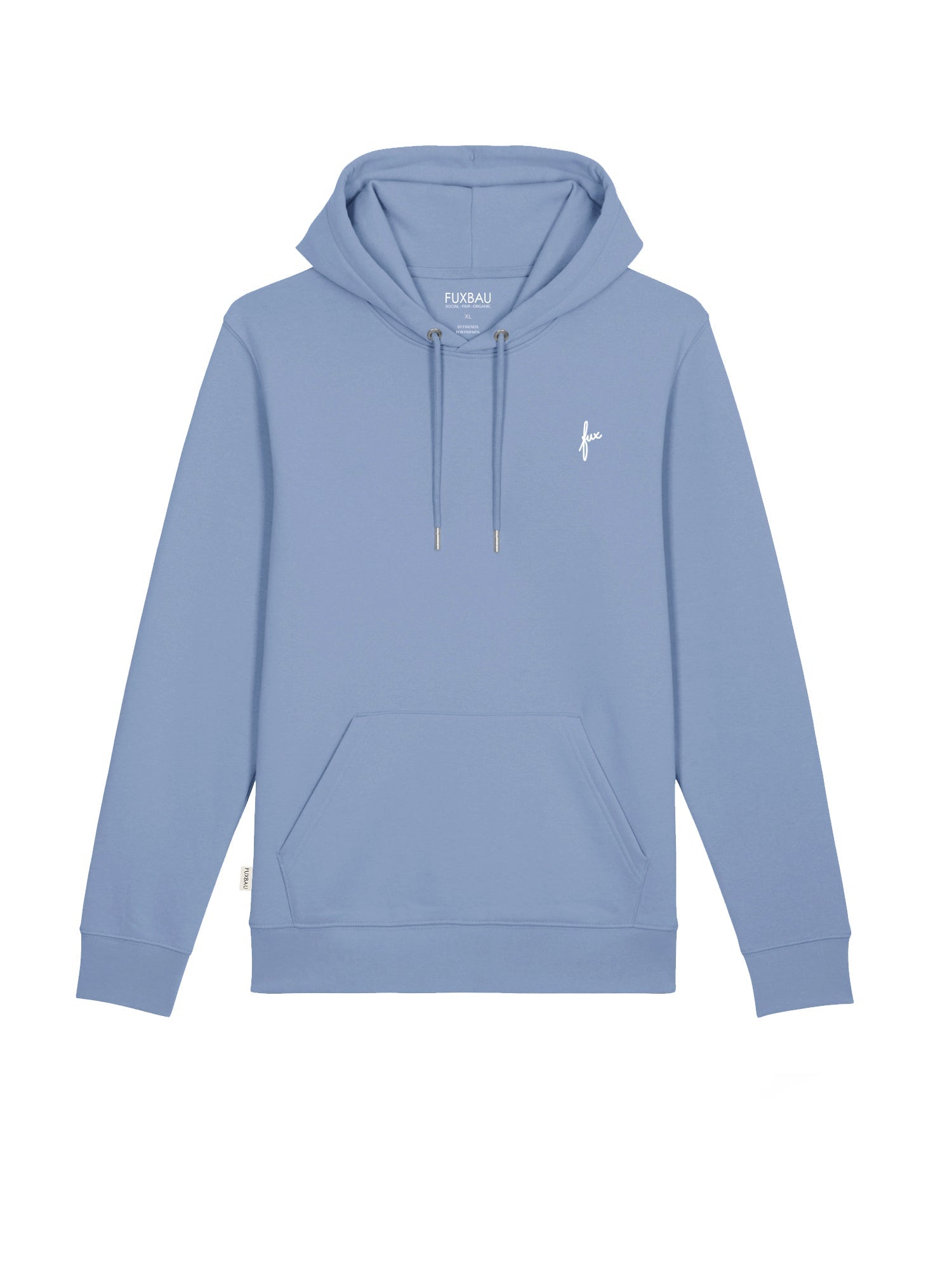 FUXBAU Fair Fashion fux Hoodie in hellblau aus 100% GOTS zertifizierter Biobaumwolle und Made in Portugal