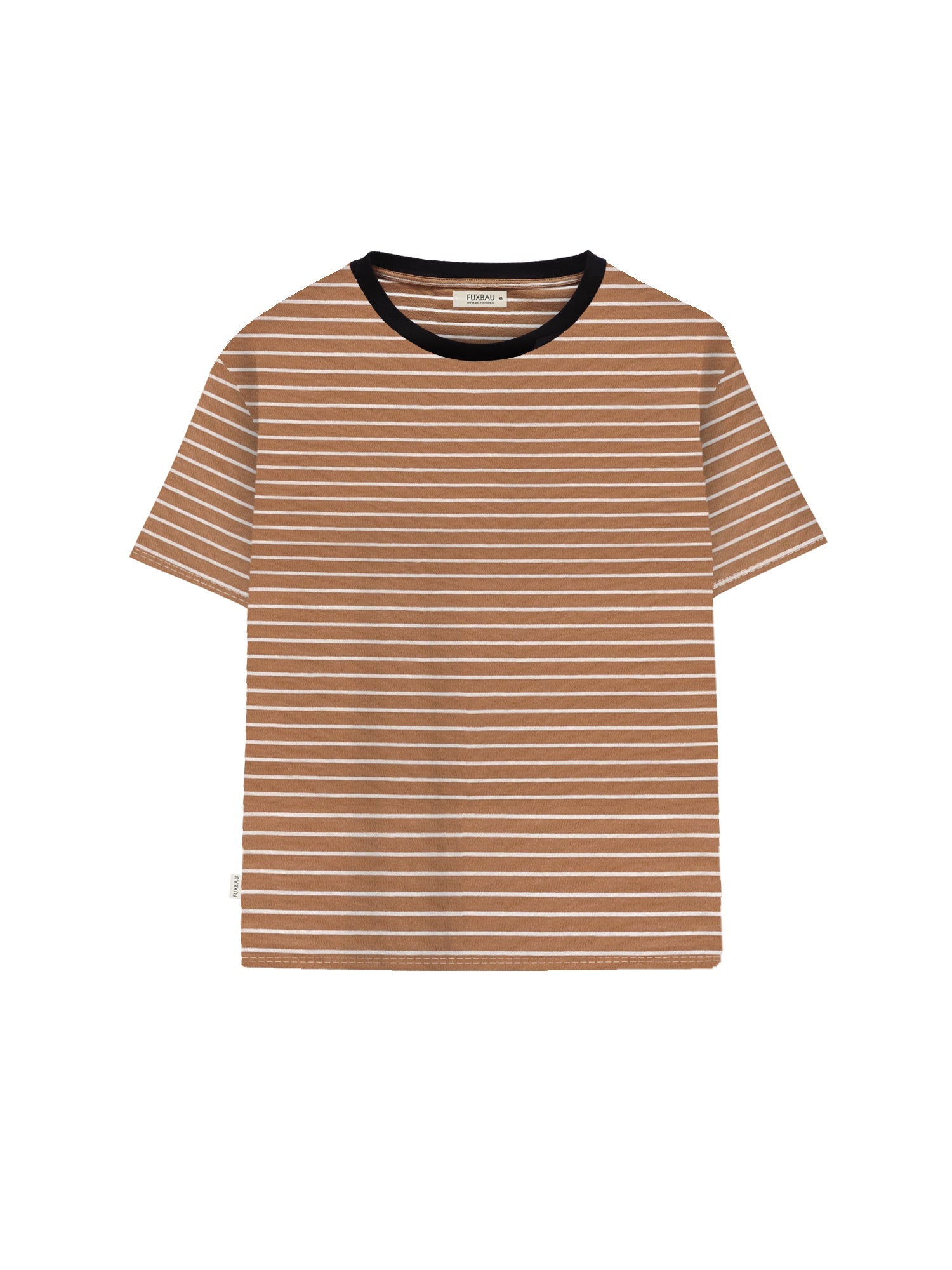 Nachhaltiges Gestreiftes Frauen T-Shirt in karamell von FUXBAU aus 100% GOTS zertifizierter Biobaumwolle made in Portugal