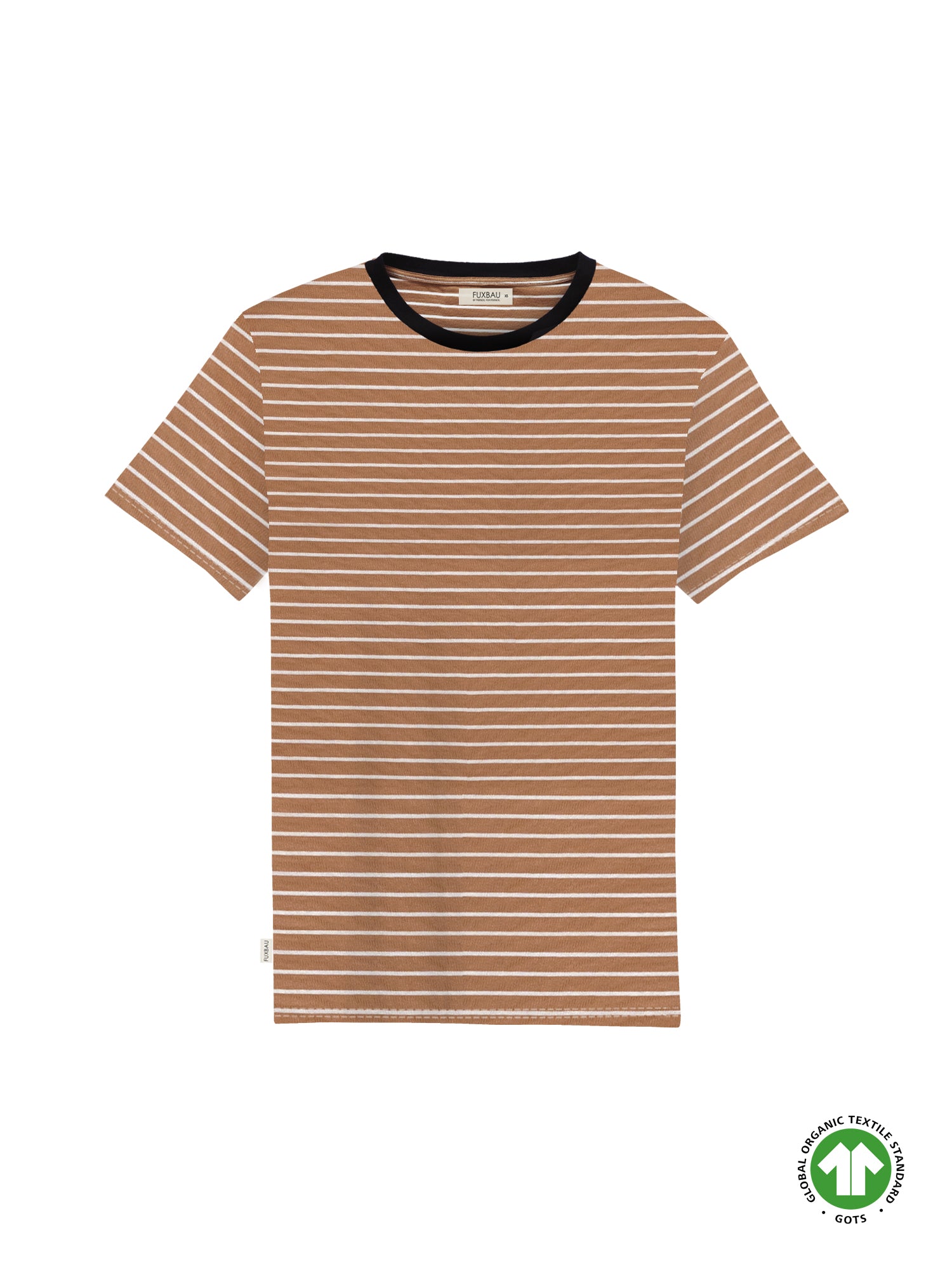 Nachhaltiges Gestreiftes Männer T-Shirt in karamell von FUXBAU aus 100% GOTS zertifizierter Biobaumwolle made in Portugal