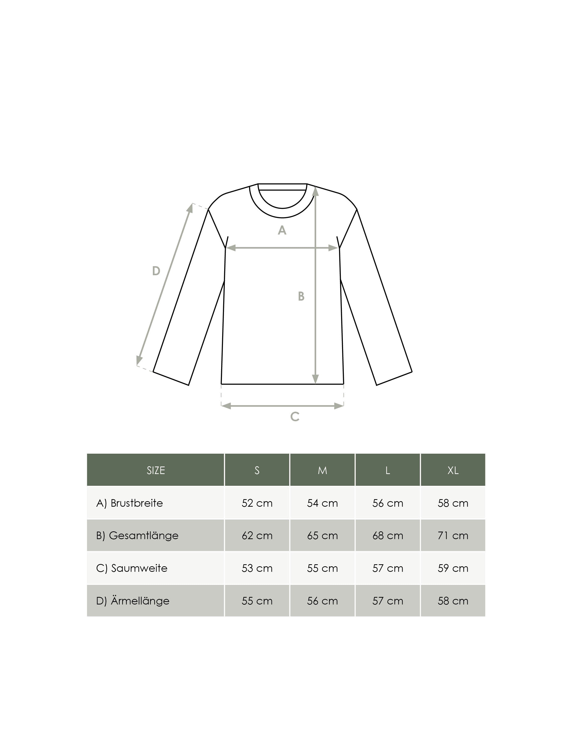 Produkt Größentabelle nachhaltiges Damen Langarmshirt von FUXBAU