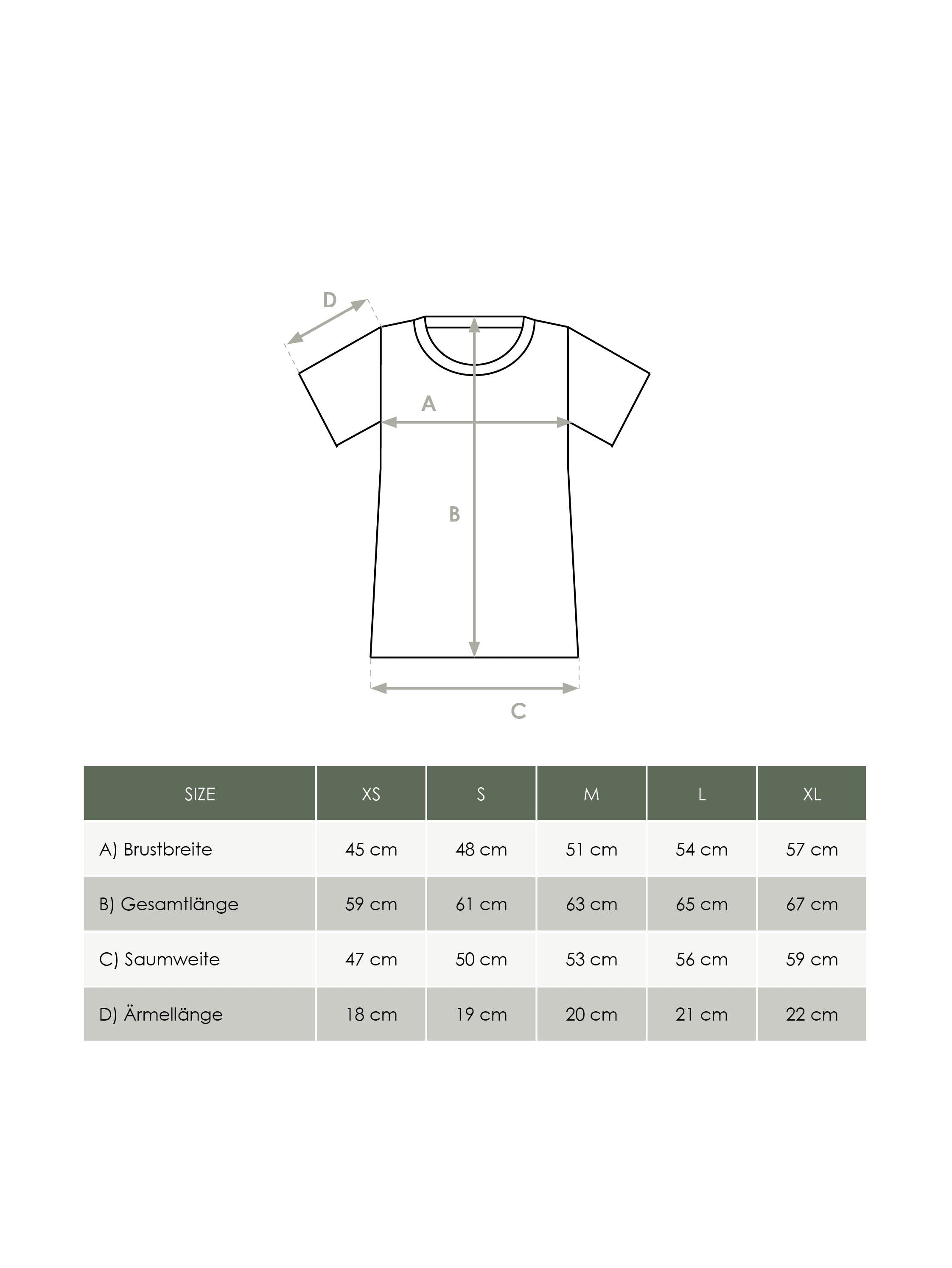 Produkt Größentabelle nachhaltige Damen Basic T-Shirt von FUXBAU
