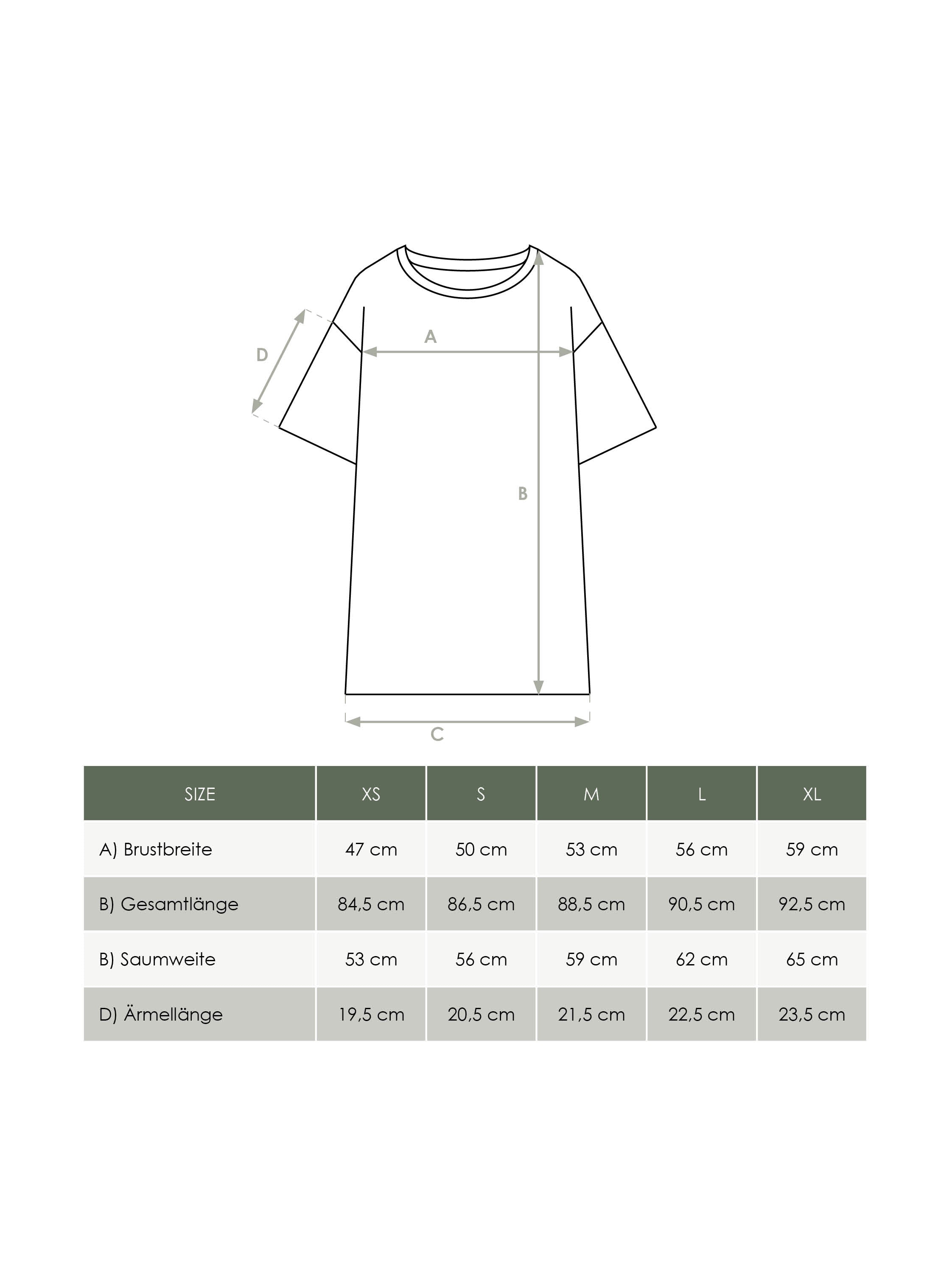 Produkt Größentabelle nachhaltiges Damen T-Shirt Kleid von FUXBAU