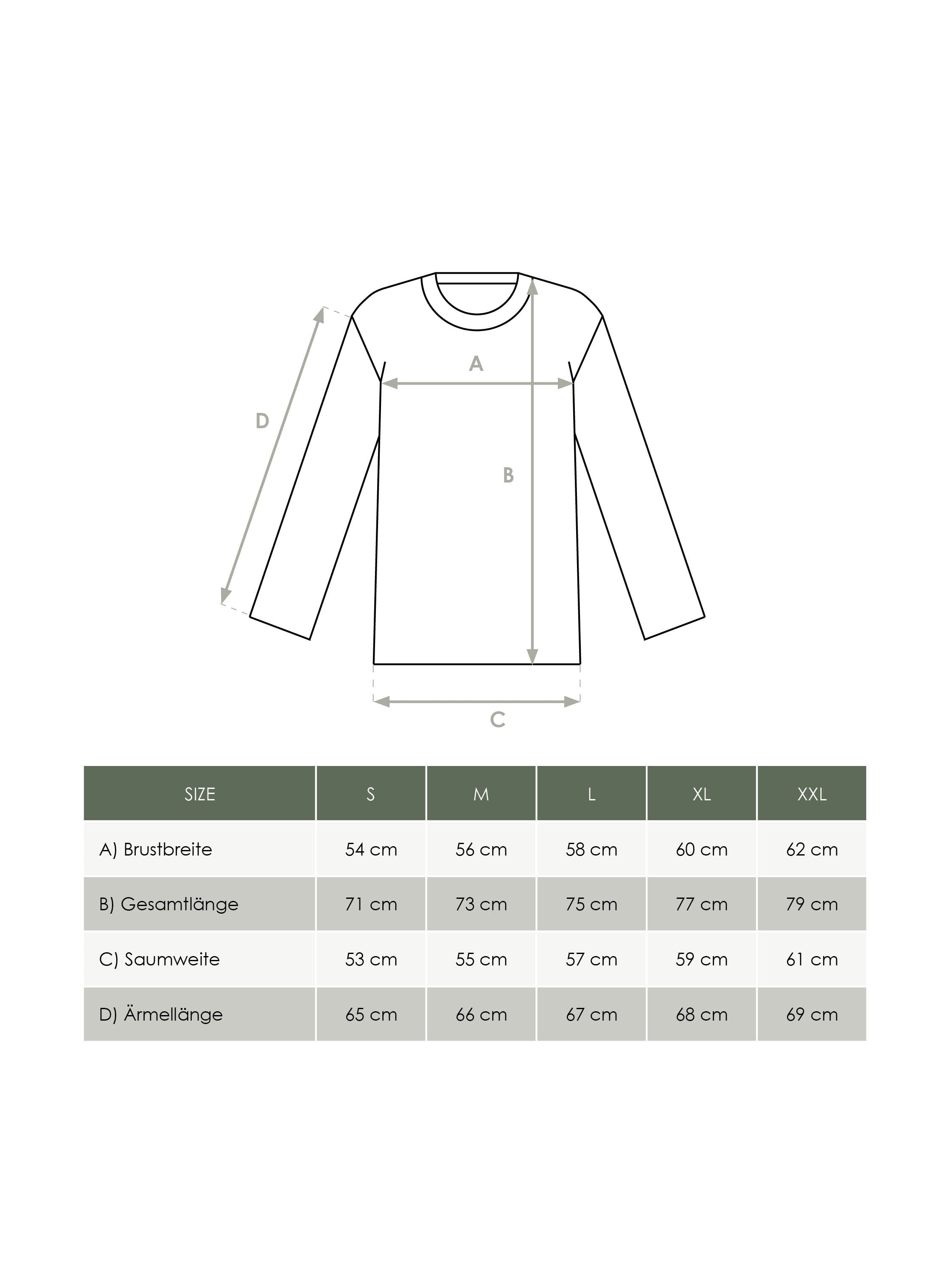 Produkt Größentabelle nachhaltiges Männer Langarmshirt von FUXBAU