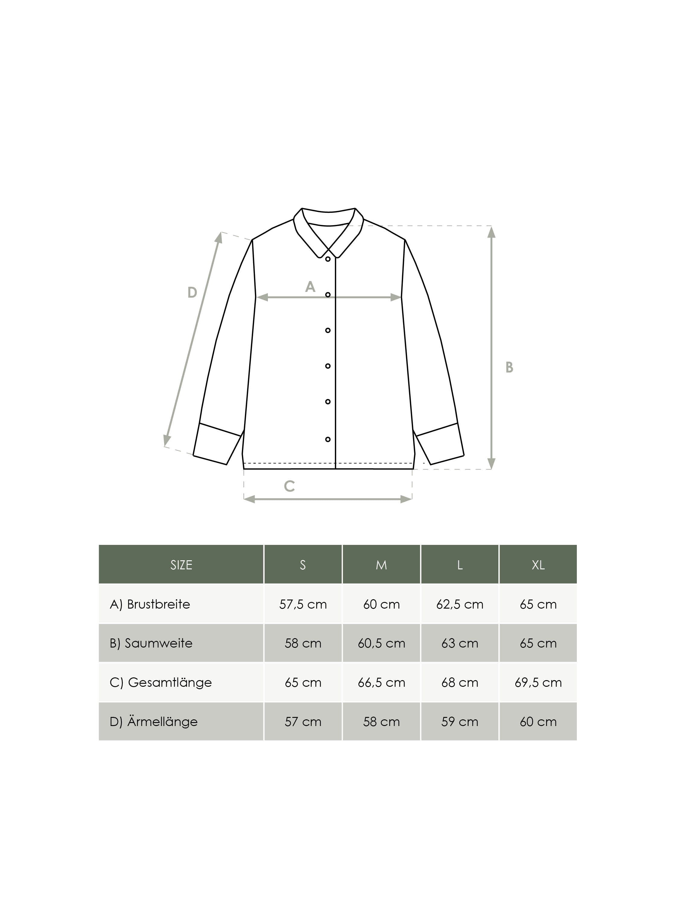 Produkt Größentabelle Damen langarm Leinenbluse