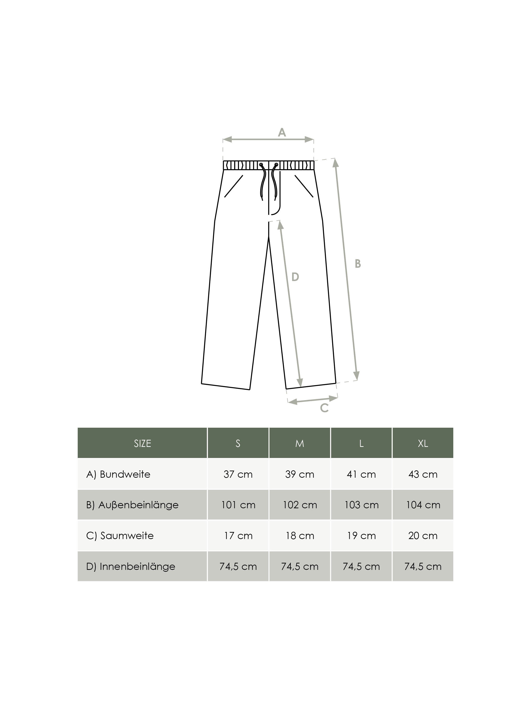 Produkt Größentabelle Männer Leinenhose von FUXBAU