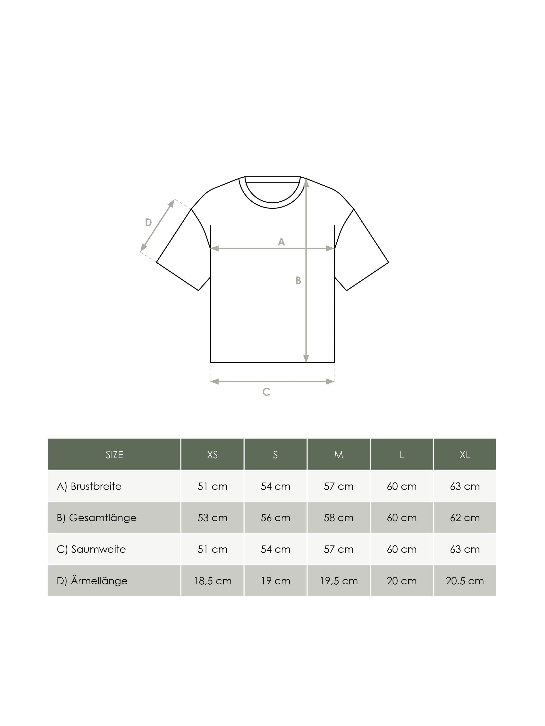 FUXBAU Produkt Größentabelle Damen Boxy T-Shirt
