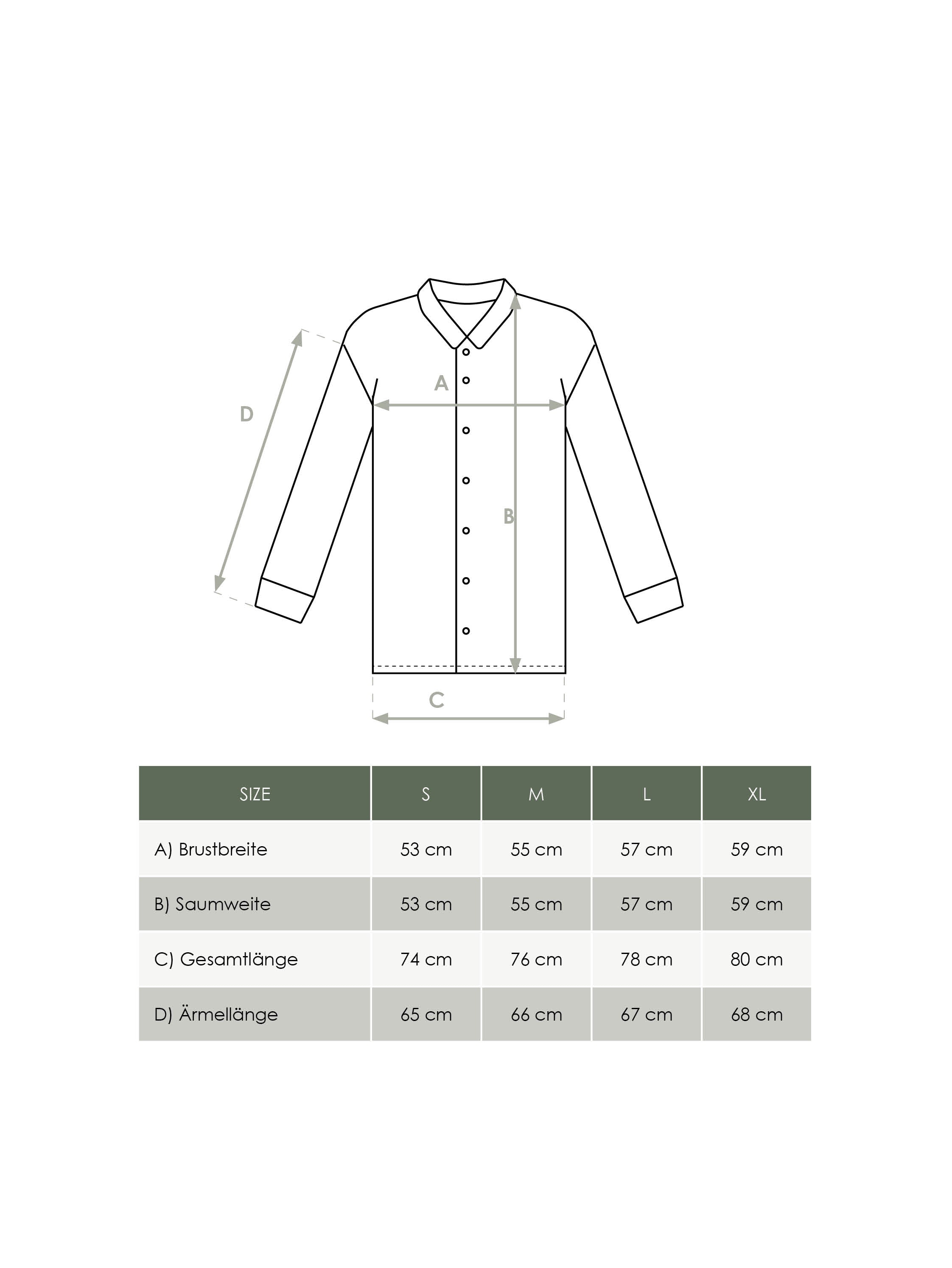 FUXBAU Produkt Maßtabelle Männer Leinenhemnd aus 100% Leinen und fair in Portugal hergestellt