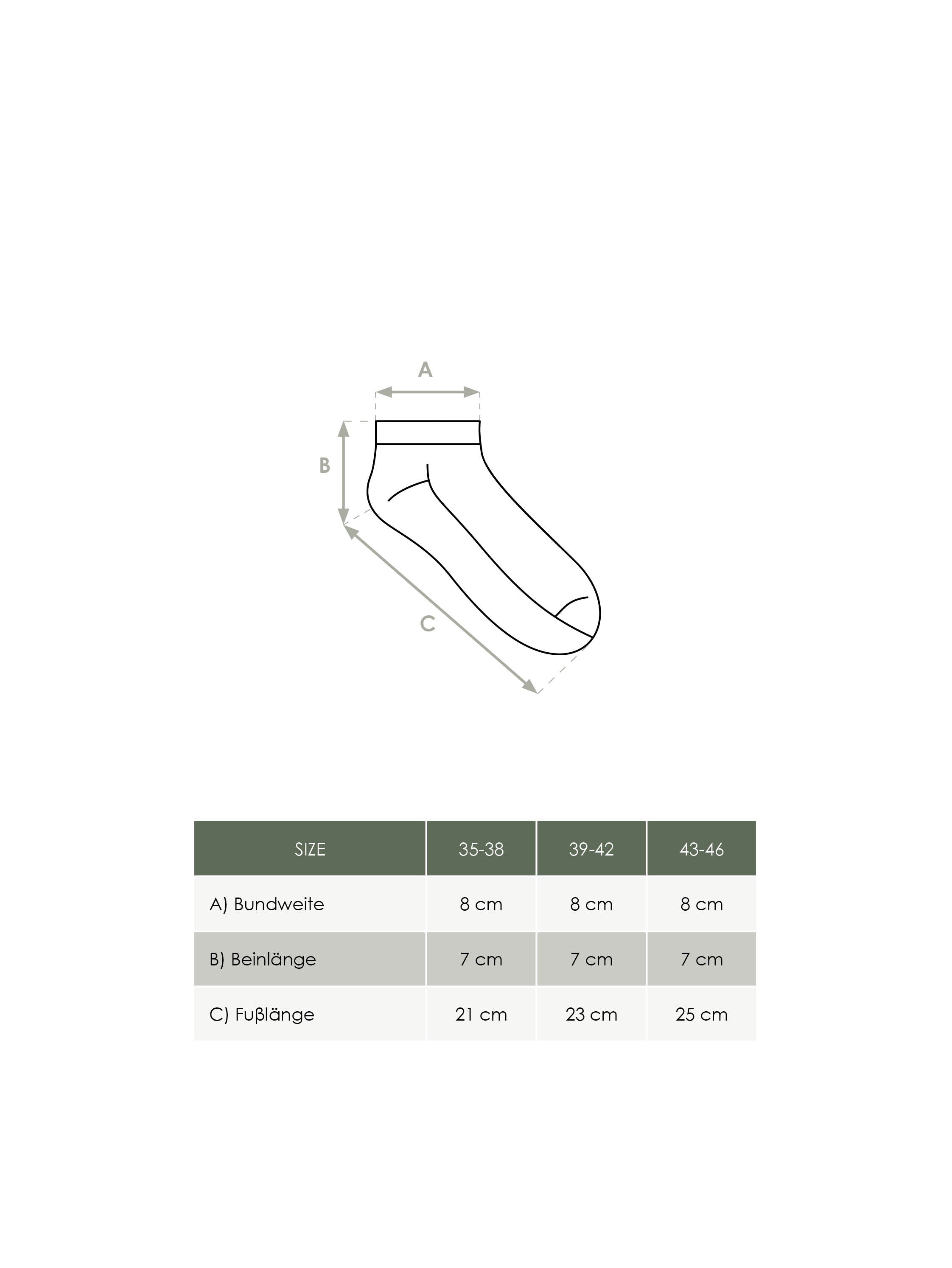 FUXBAU Produkt Maßtabelle Unisex Sneacker SOcken aus Biobaumwolle und fair in Portugal hergestellt