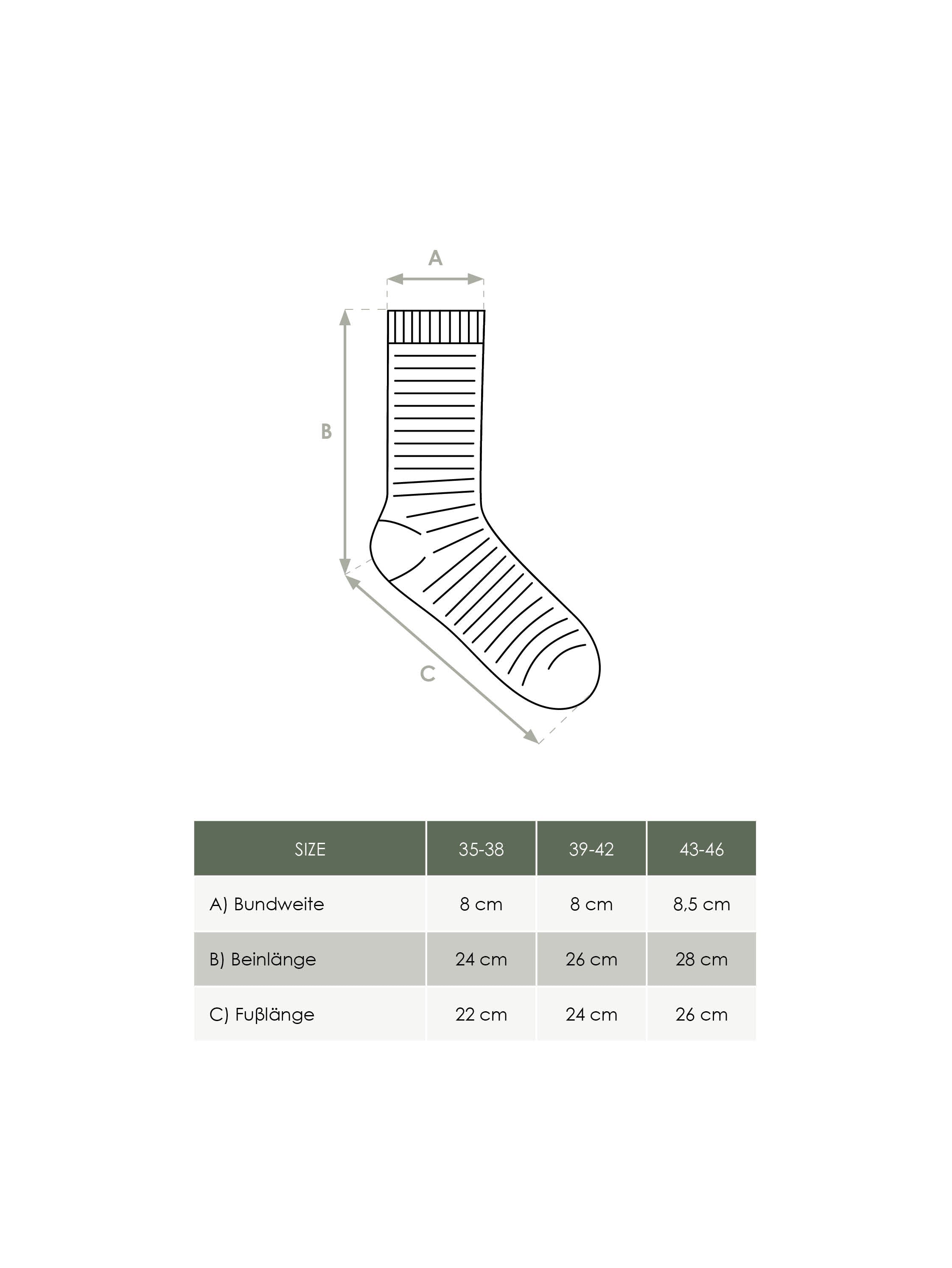 FUXBAU Produkt Maßtabelle Unisex Streifensocken aus Biobaumwolle und fair in Portugal hergestellt