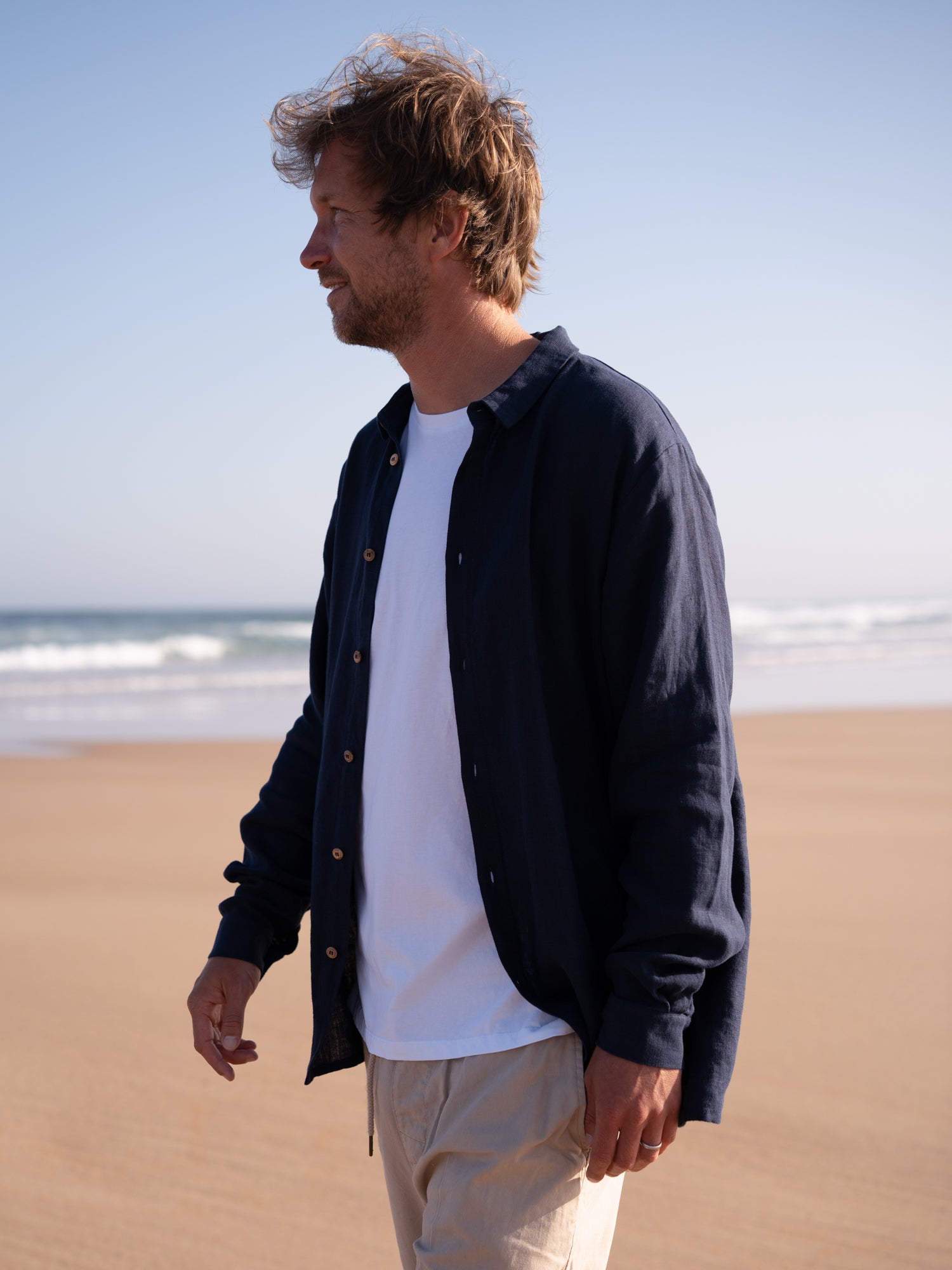 Männer Leinenhemd navy aus 100% Leinen
