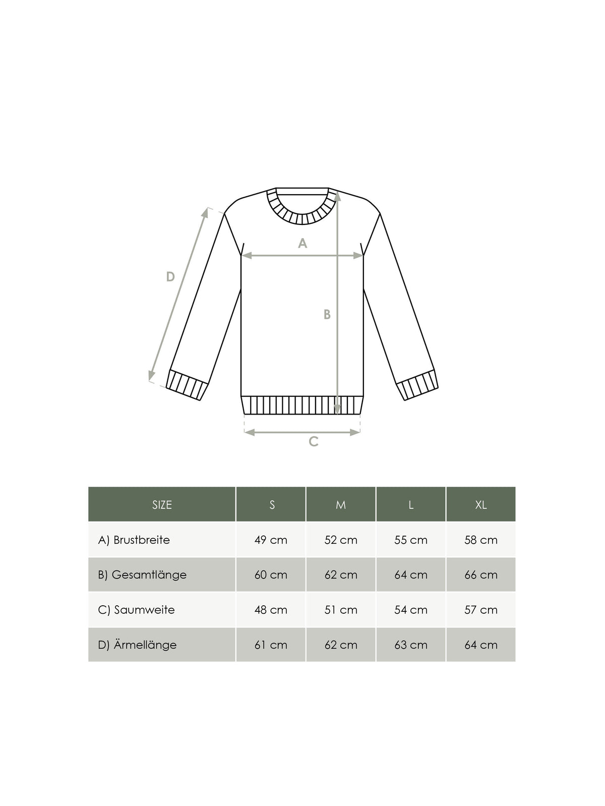 Produkt Größentabelle nachhaltiger Damen Strickpullover von FUXBAU