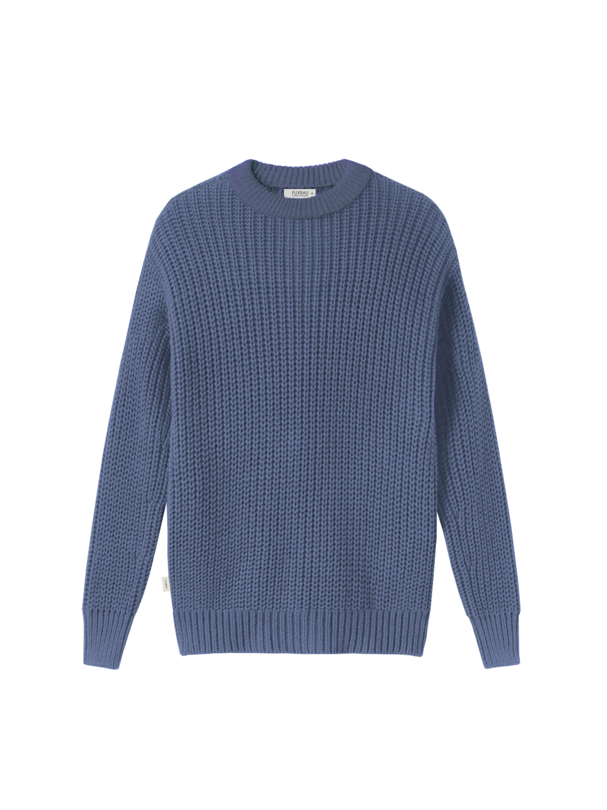 4Seasons Männer Strickpullover in blaugrau aus 100% GOTS zertifizierter Biobaumwolle und in Italien hergestellt.