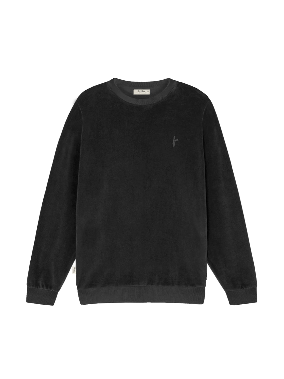 Fair Fashion FUXBAU Männer Samt Sweater in schwarz aus 100% GOTS zertifizierter Biobaumwolle made in Portugal.