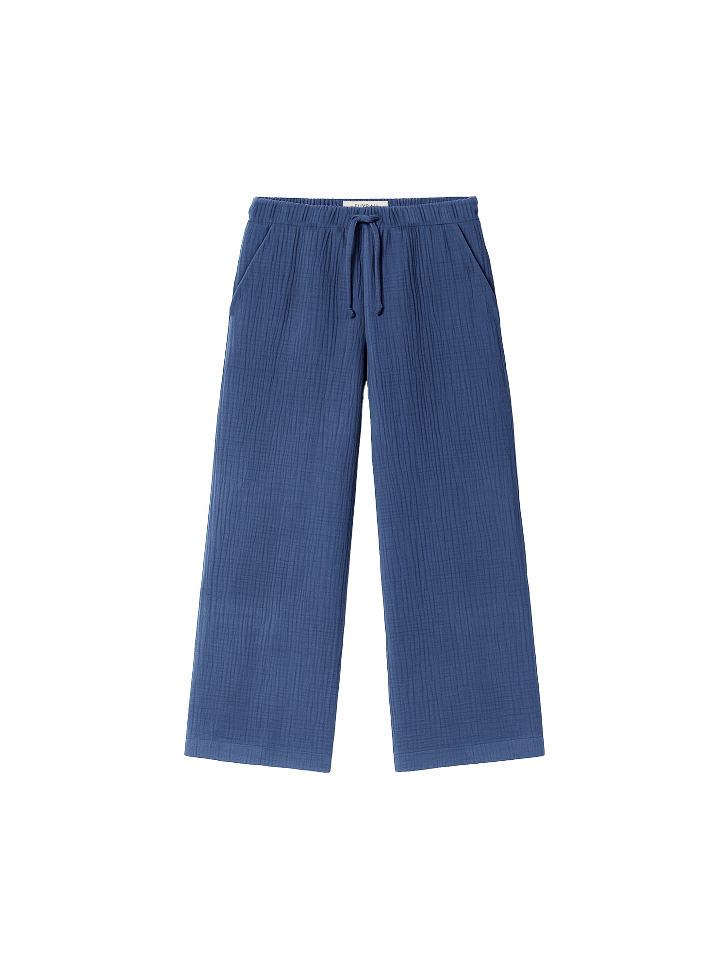 Nachhaltige Frauen Musselinhose in blau aus 100% GOTS zertifizierter Biobaumwolle und fair in Portugal hergestellt