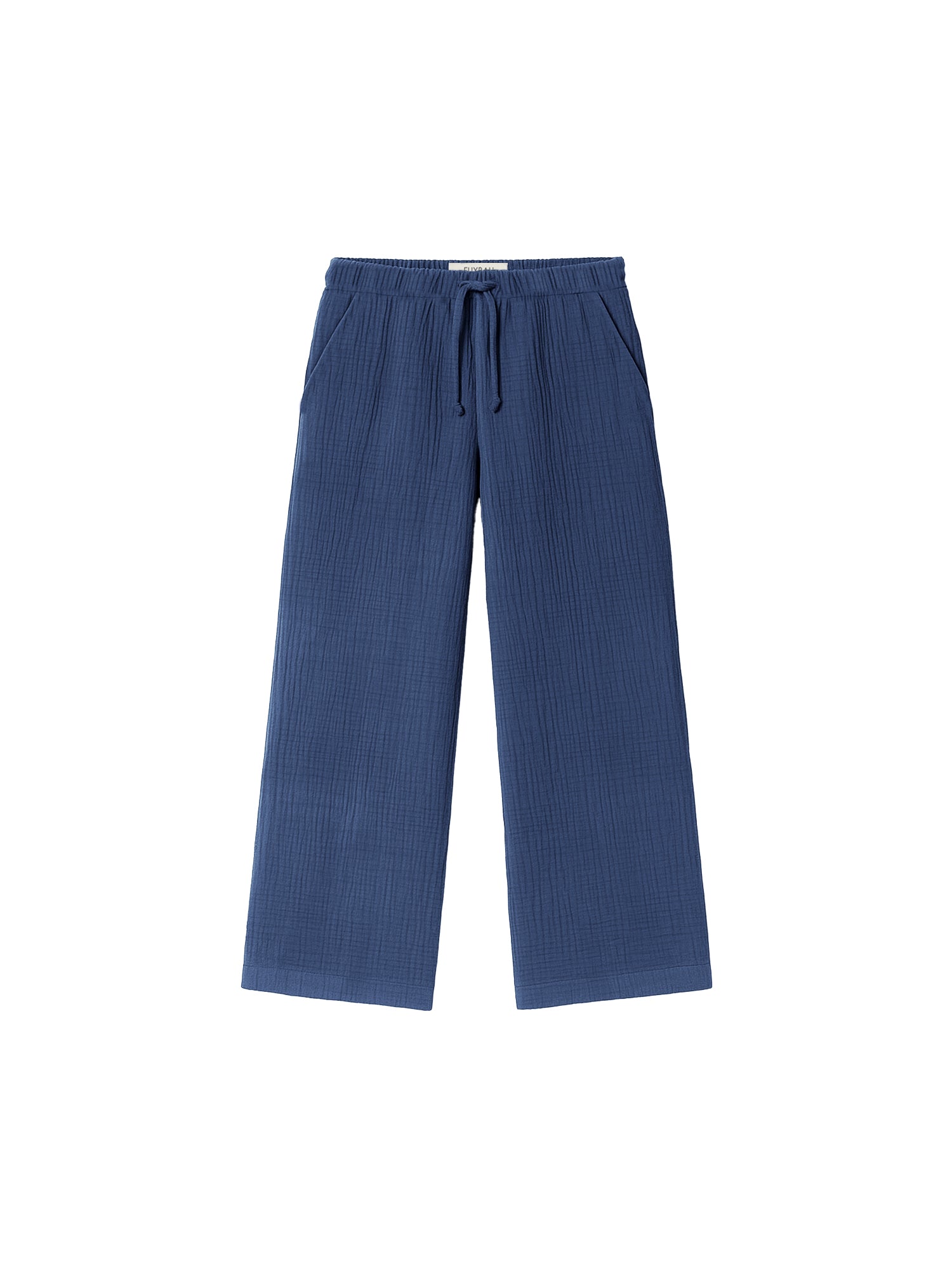 Nachhaltige Frauen Musselinhose in blau aus 100% GOTS zertifizierter Biobaumwolle und fair in Portugal hergestellt